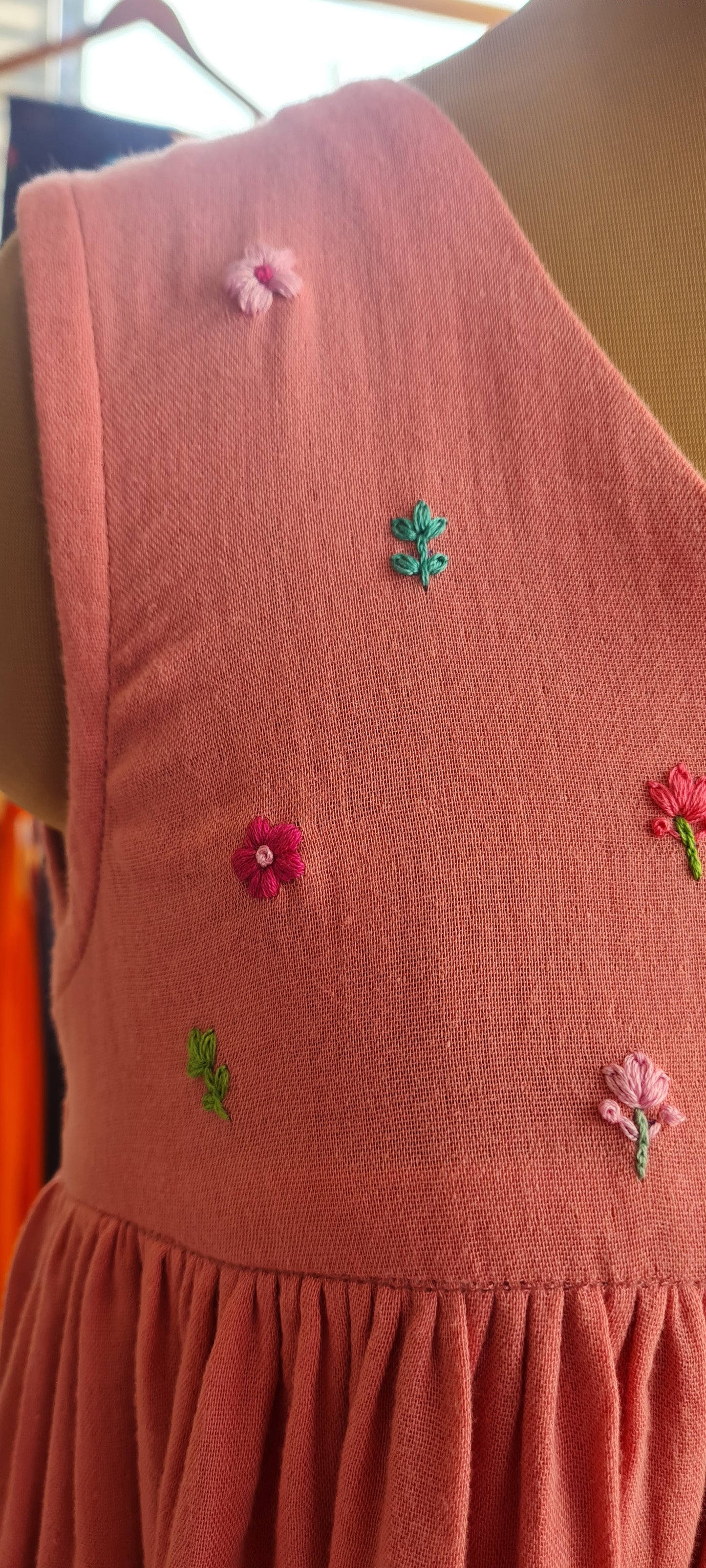 Romantic Whispers: Peach Muslin Cotton Frock