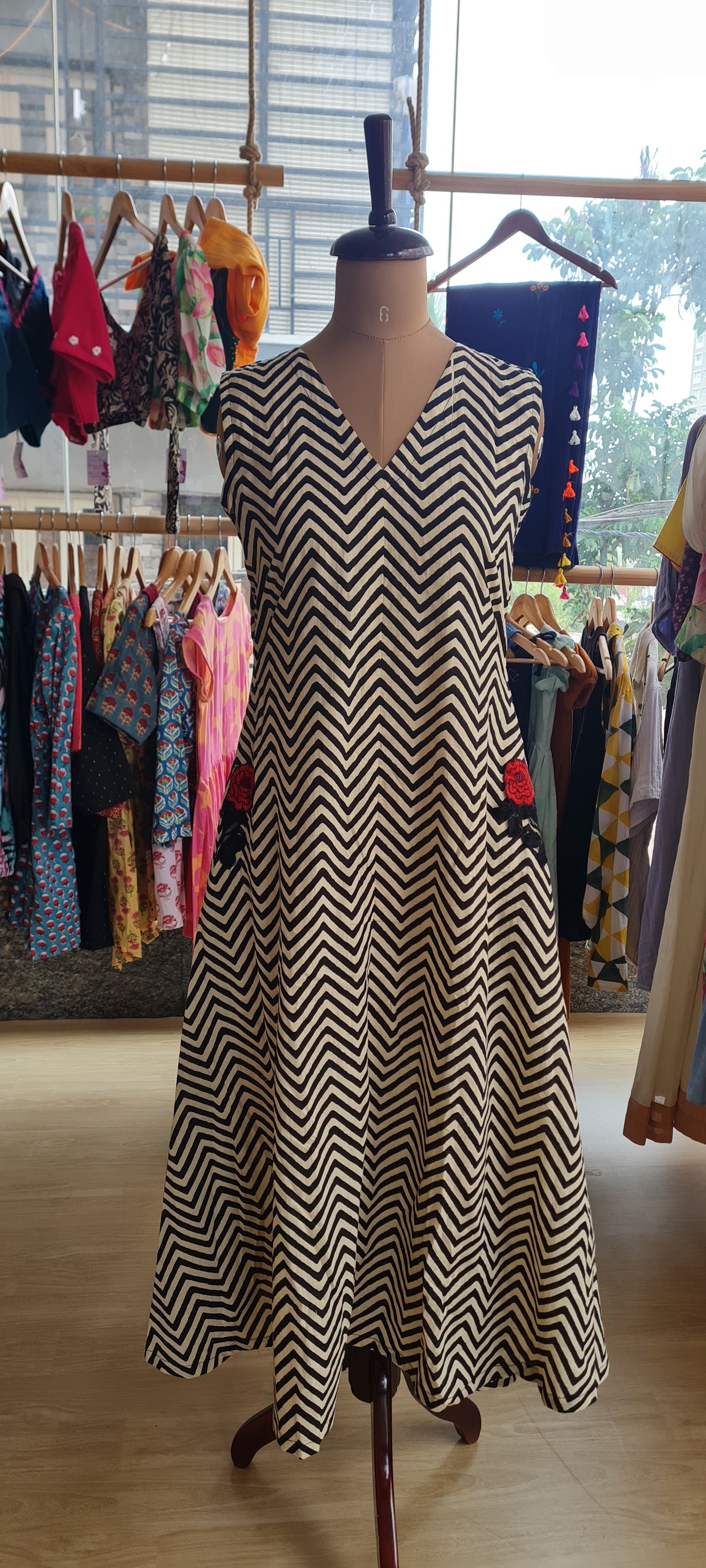 Striped Joy: Pure Cotton Christmas Dress FR00028