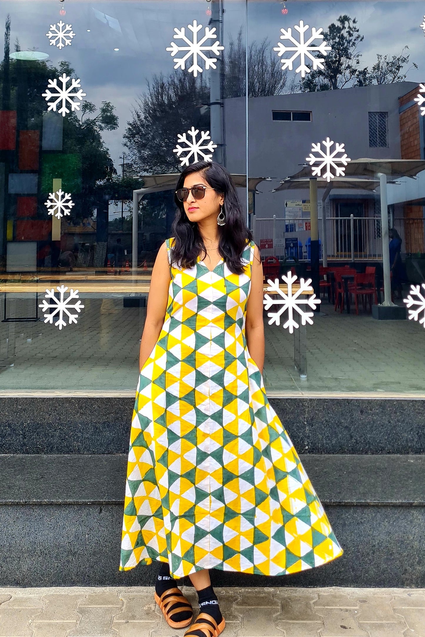 Pocketful of Style: Yellow Green Geometric Frock