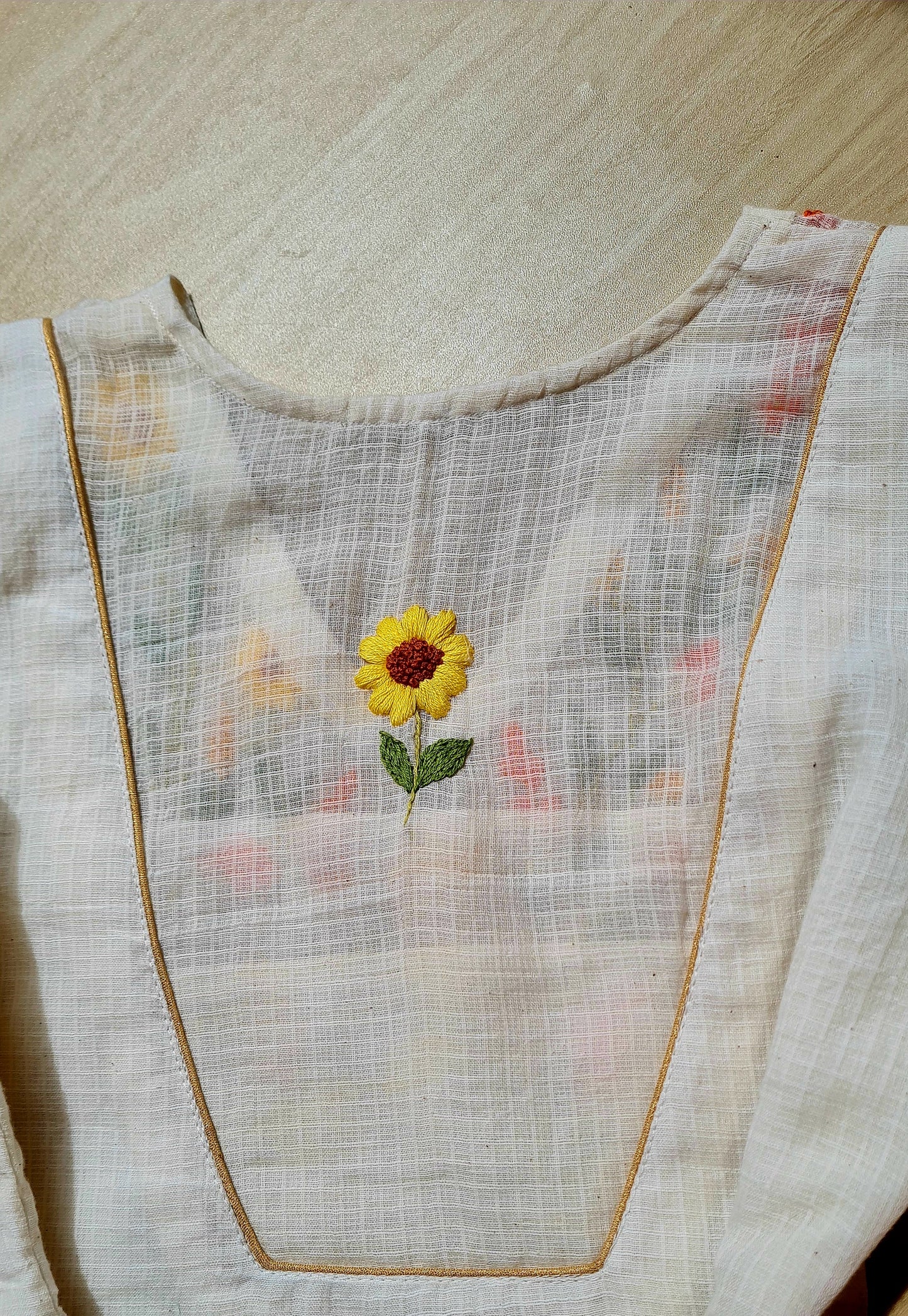 Marigold Meadow: Hand-Embroidered Onam Kurti Set