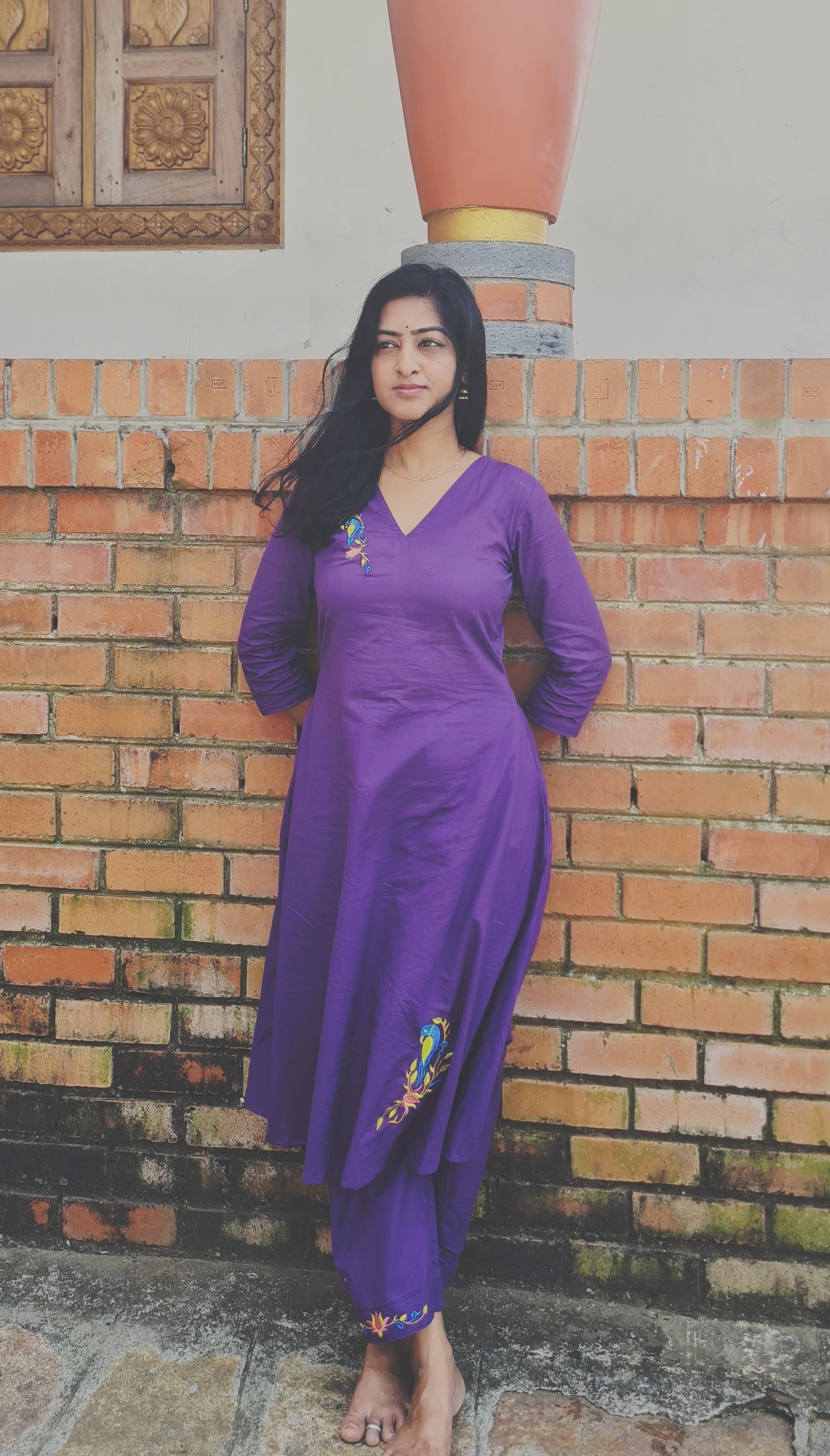 Temple to Office: Comfortable Purple Kurti with Parrot Design