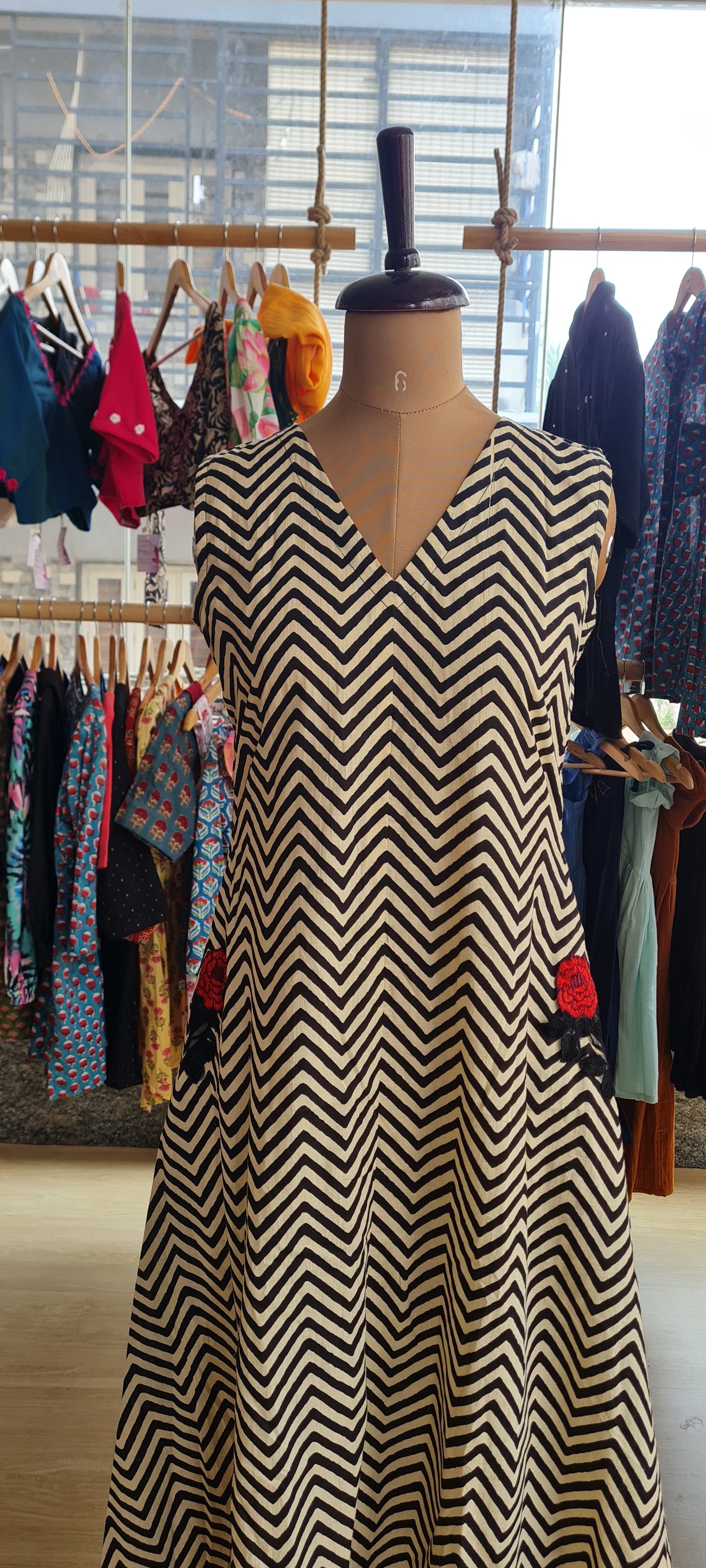 Striped Joy: Pure Cotton Christmas Dress FR00028