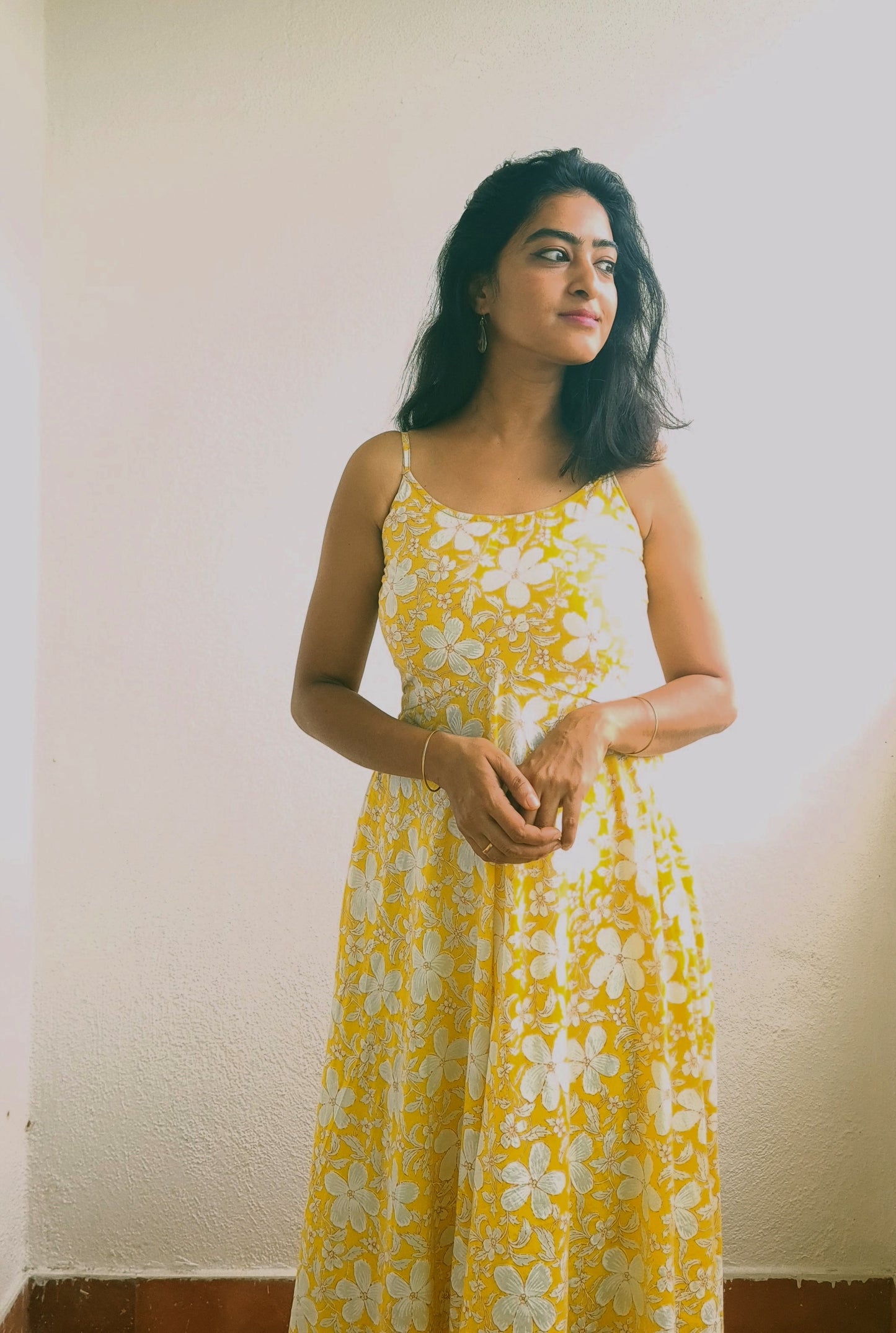 Golden Bloom Cotton Flared Dress