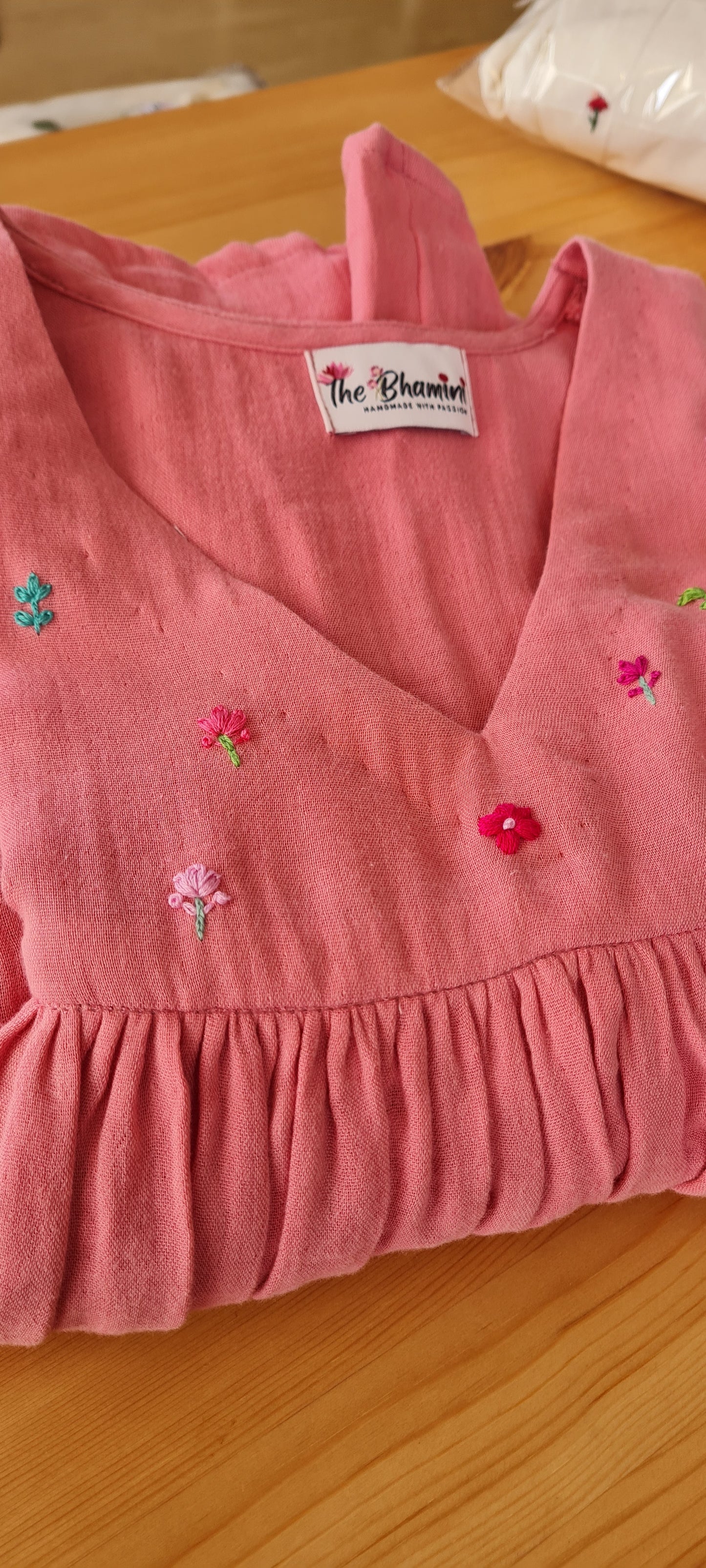 Romantic Whispers: Peach Muslin Cotton Frock