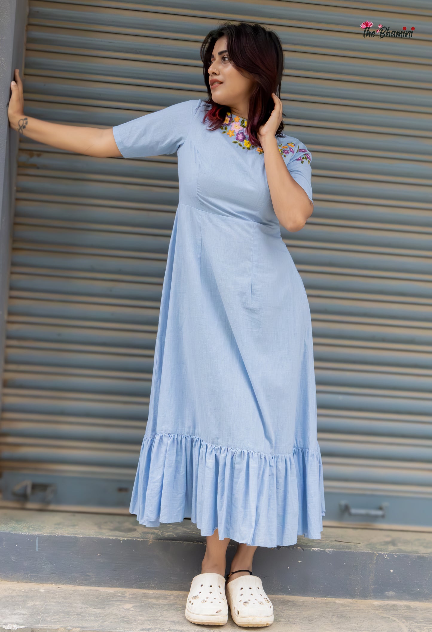 Whispers of Spring: Pastel Hand Embroidered Cotton Frock