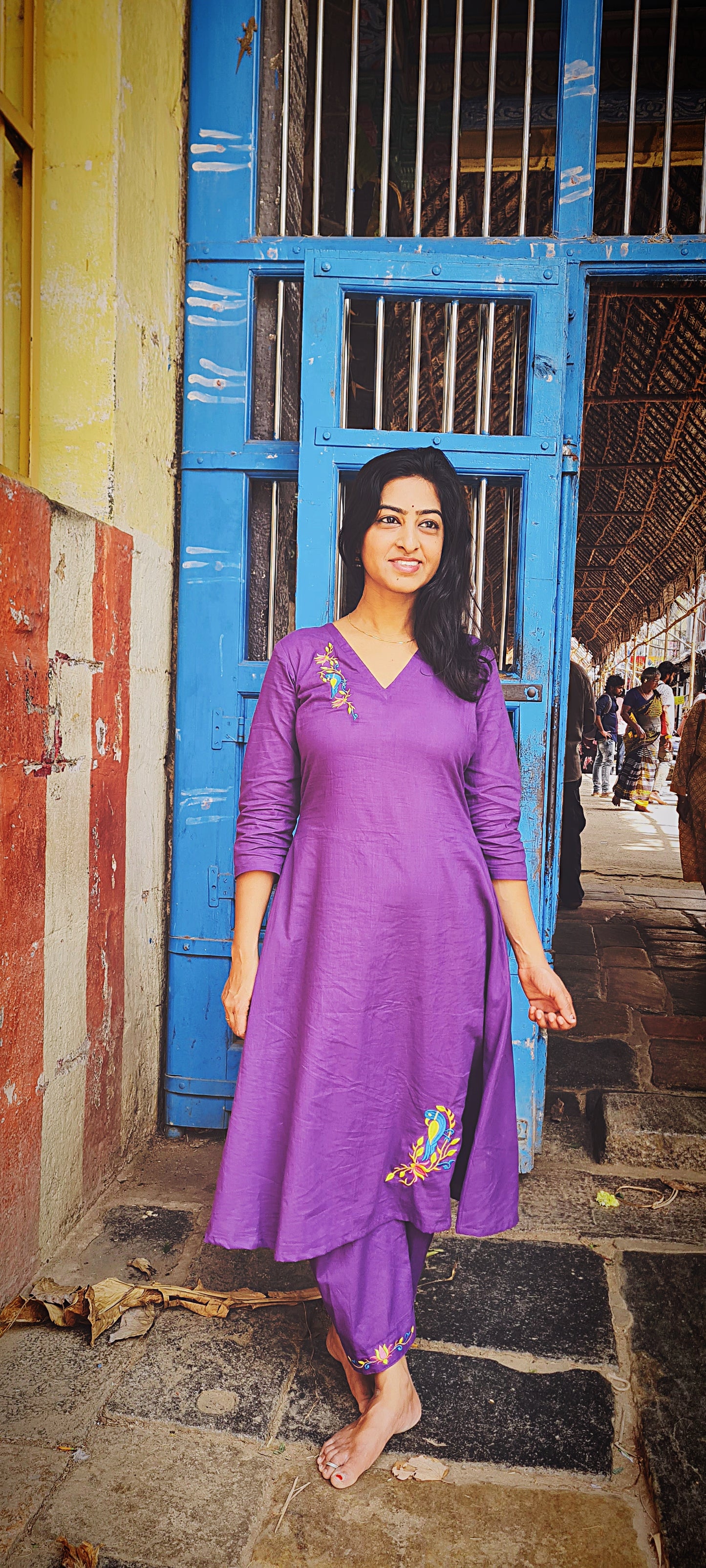 Temple to Office: Comfortable Purple Kurti with Parrot Design