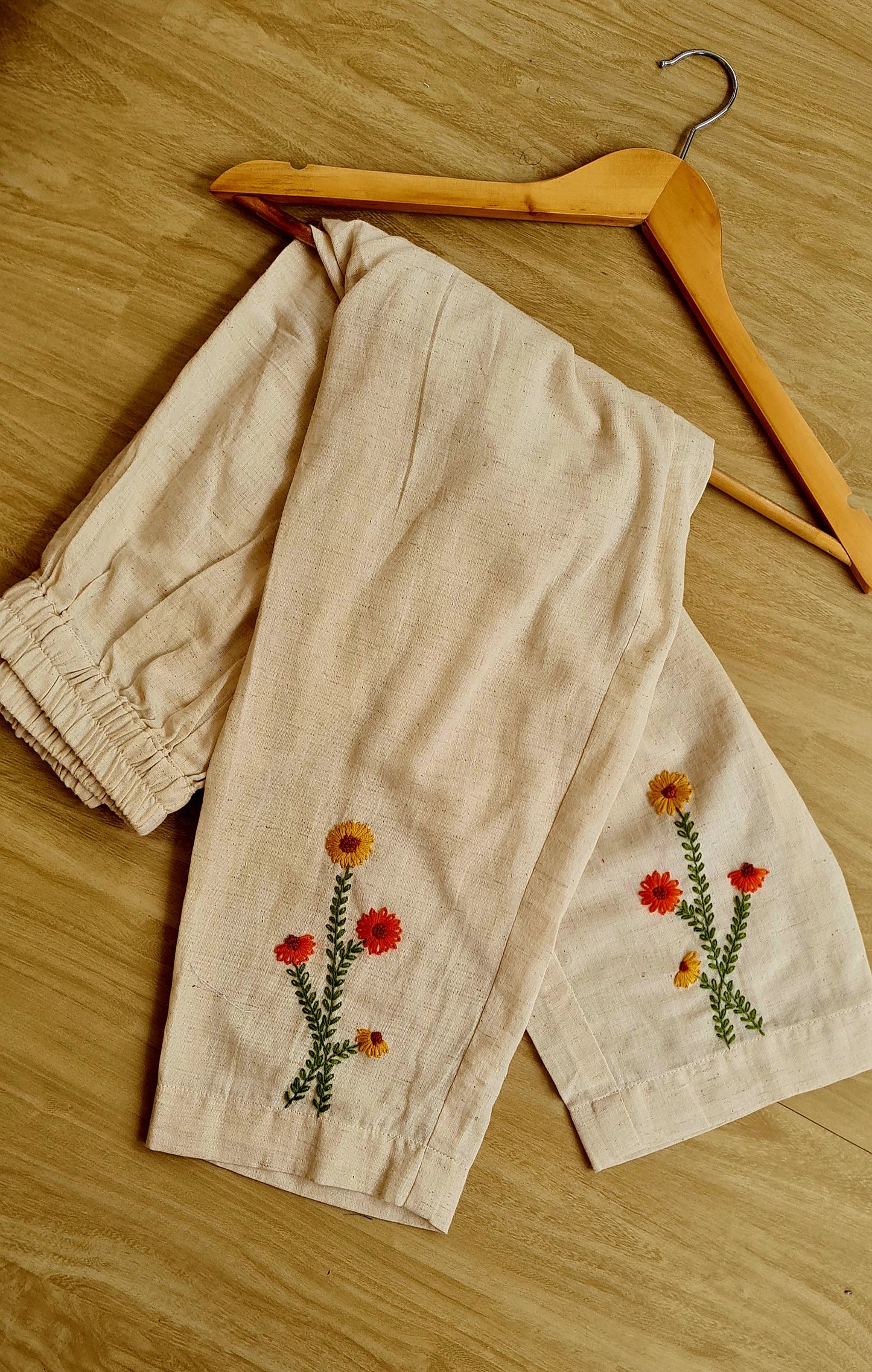 Marigold Meadow: Hand-Embroidered Onam Kurti Set
