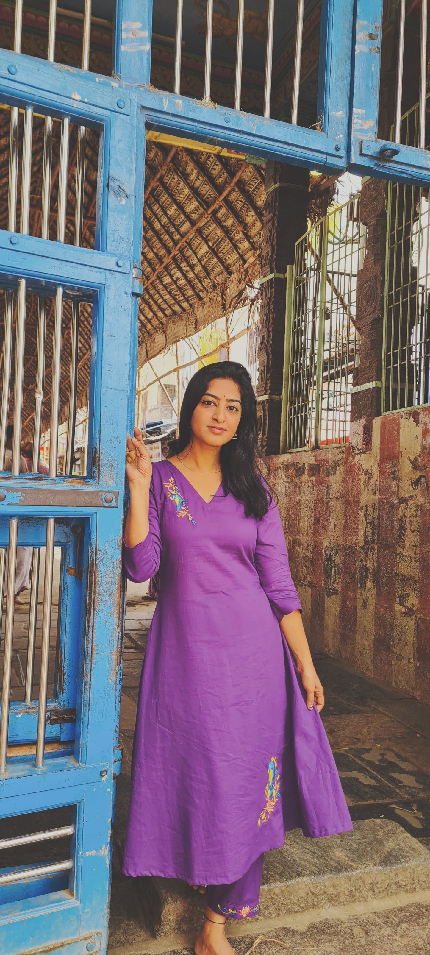 Temple to Office: Comfortable Purple Kurti with Parrot Design