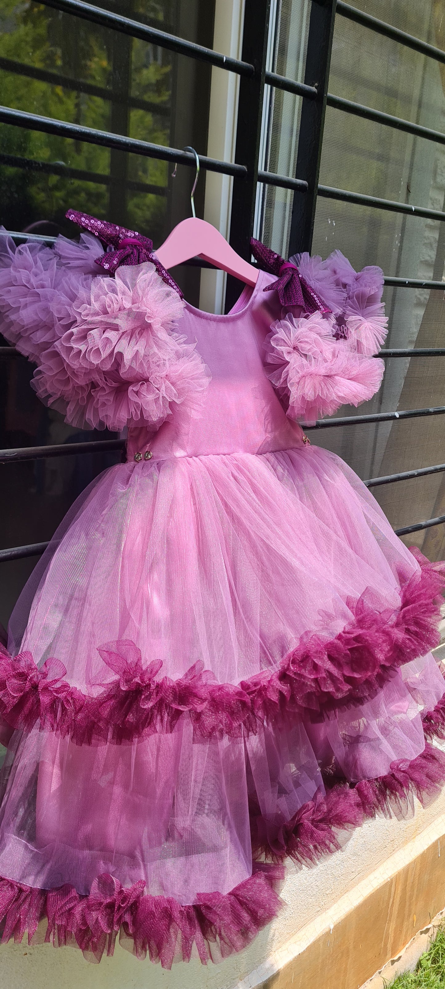 Dazzle the Day :Lavender & Purple Frilled Frock for Your Princess
