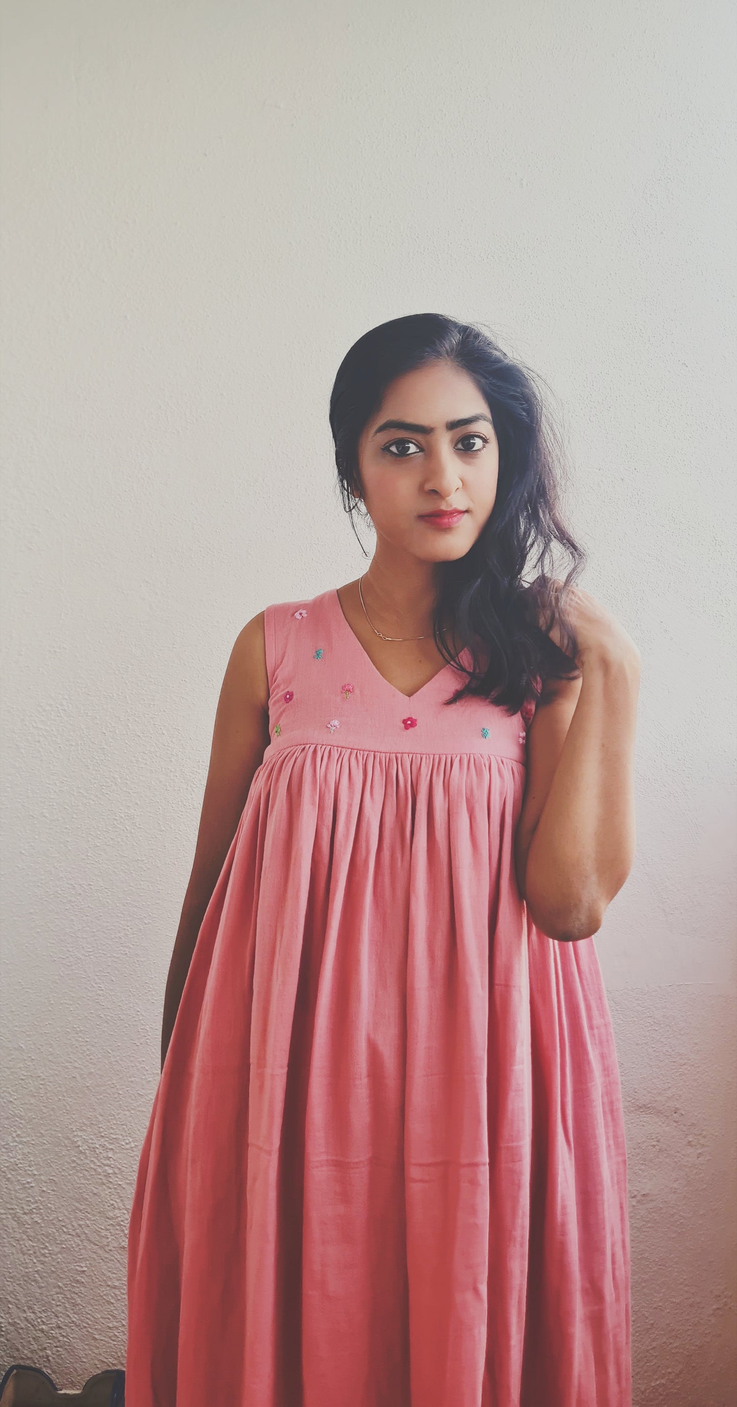 Romantic Whispers: Peach Muslin Cotton Frock