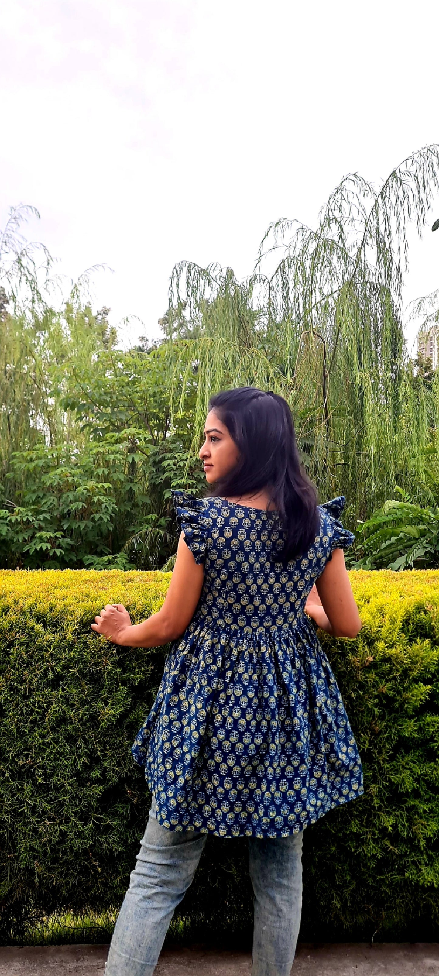 The V-Cut Ajrak Hand Block Printed Jeans Top