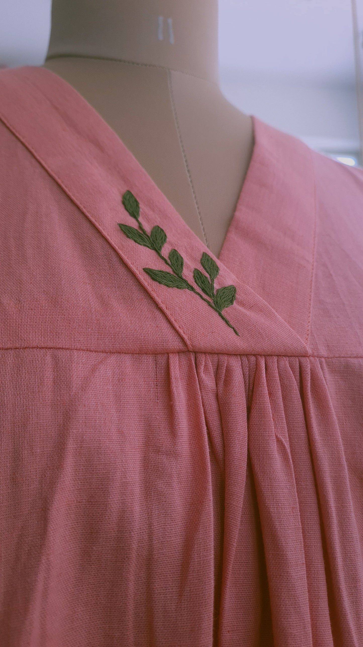 Blush Breeze: Hand-Embroidered Cotton Comfort Dress