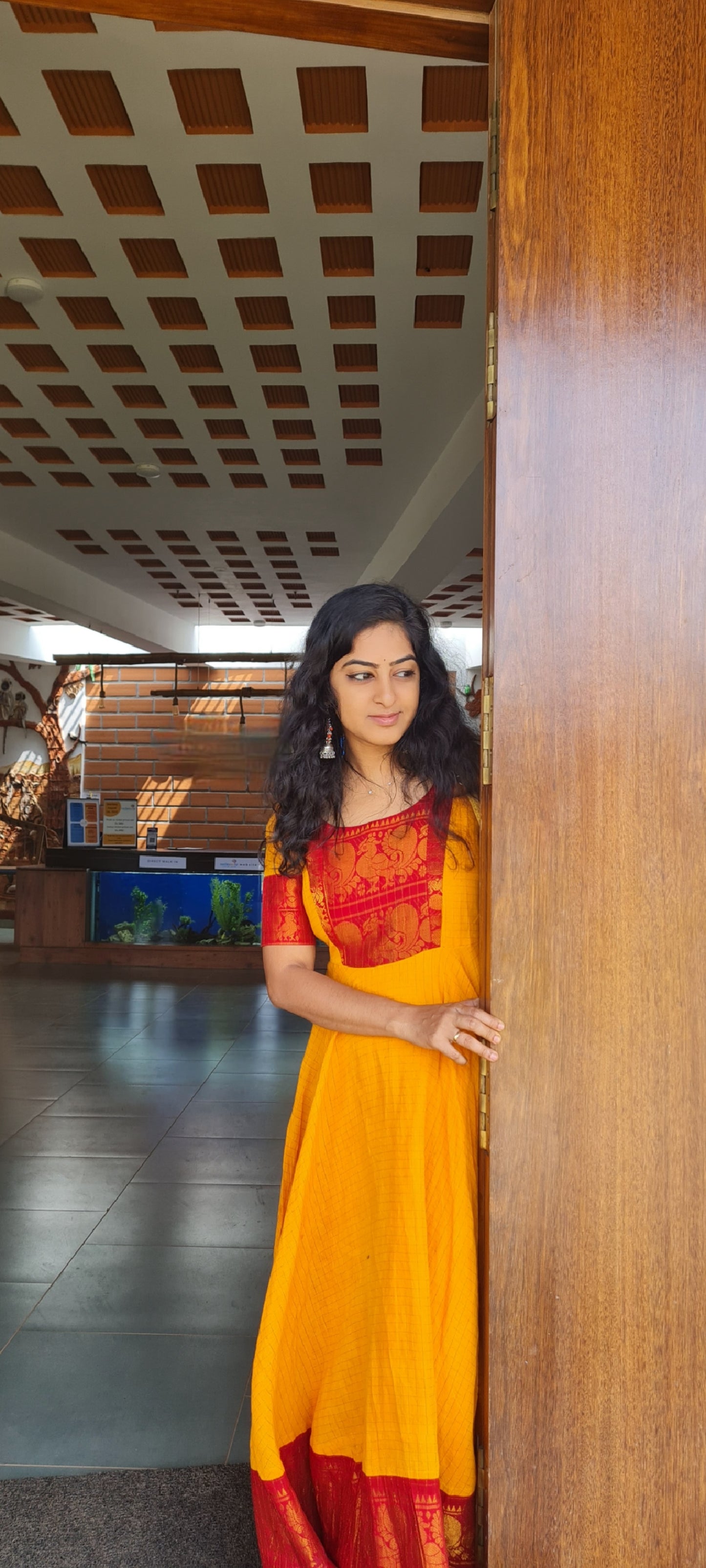 Sangam Splendor: Orange & Maroon Sungudi Cotton Frock..