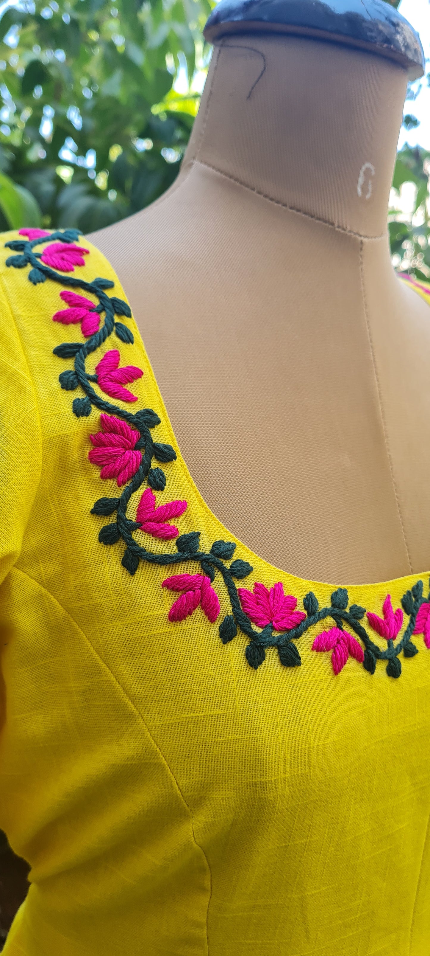 Lotus Bloom: Yellow Cotton Frock with Hand Embroidery