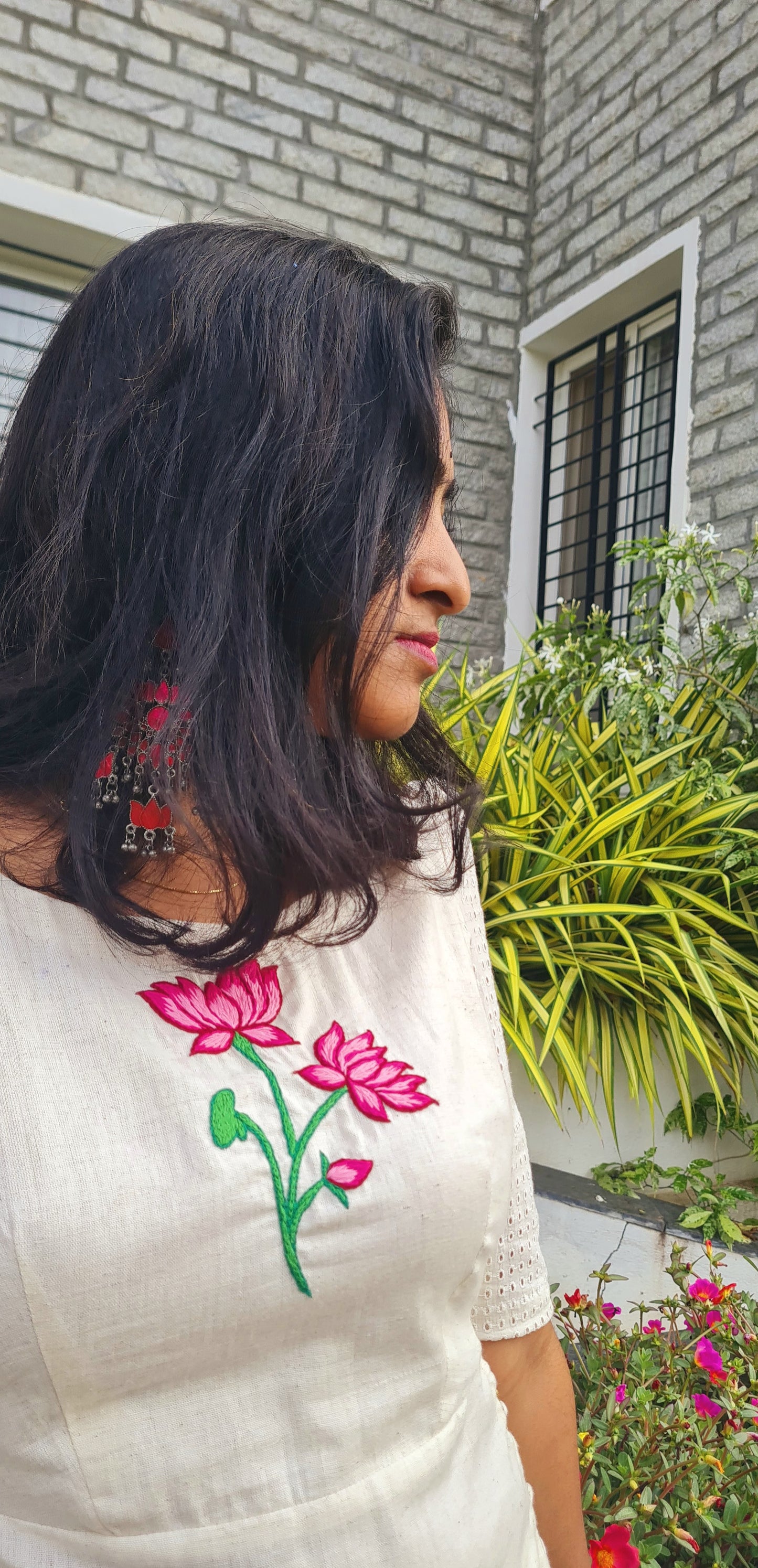 Ethereal Elegance: Lotus Embroidered Kurti
