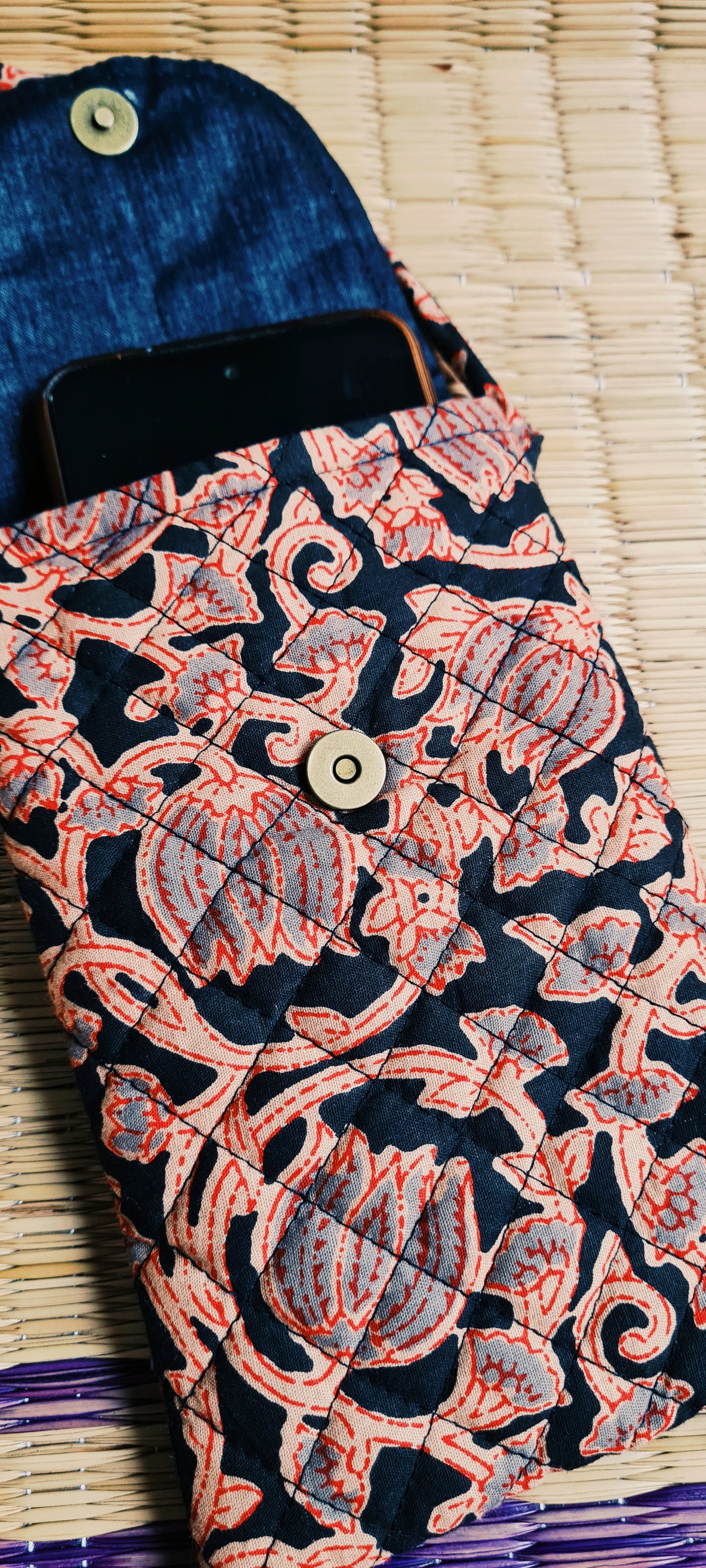Block printed Red Black Sling Bag
