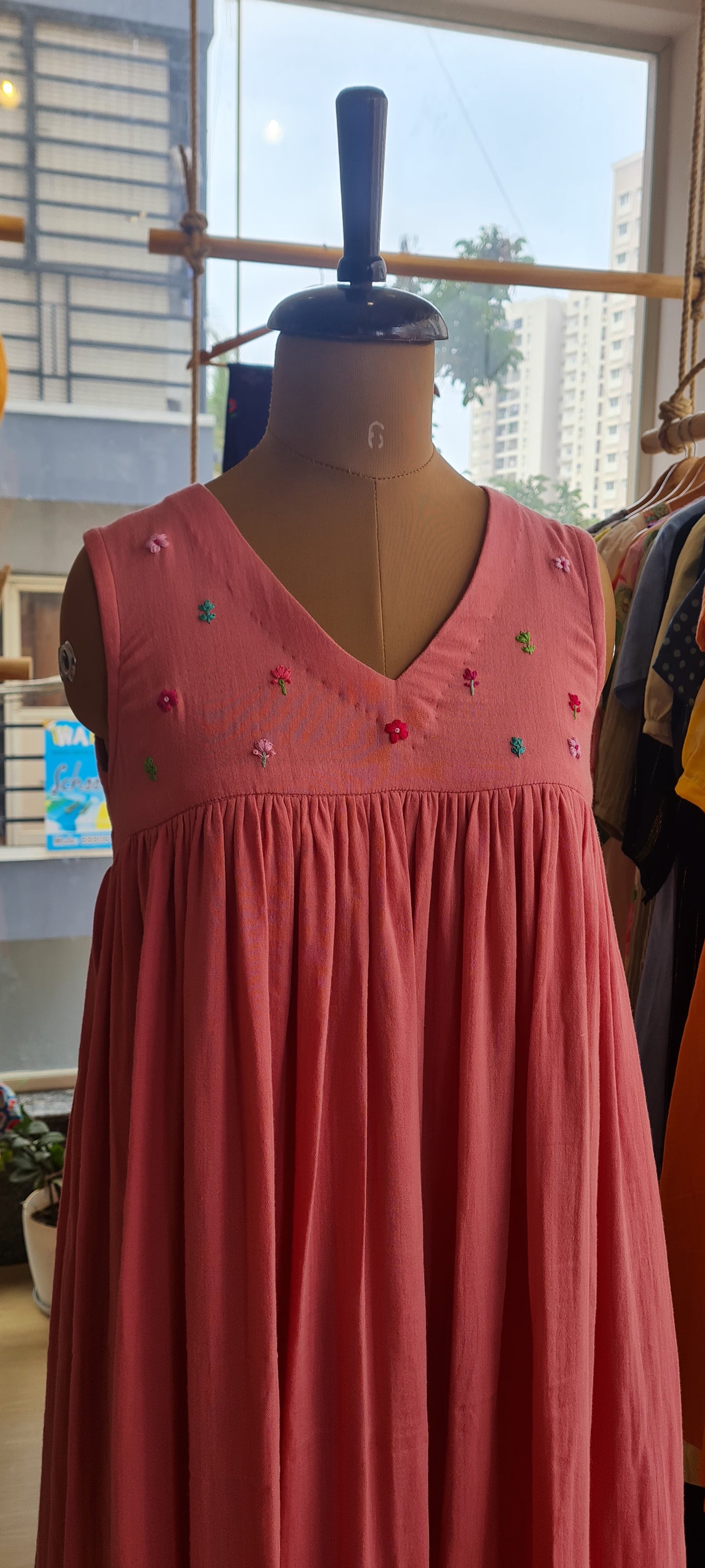 Romantic Whispers: Peach Muslin Cotton Frock