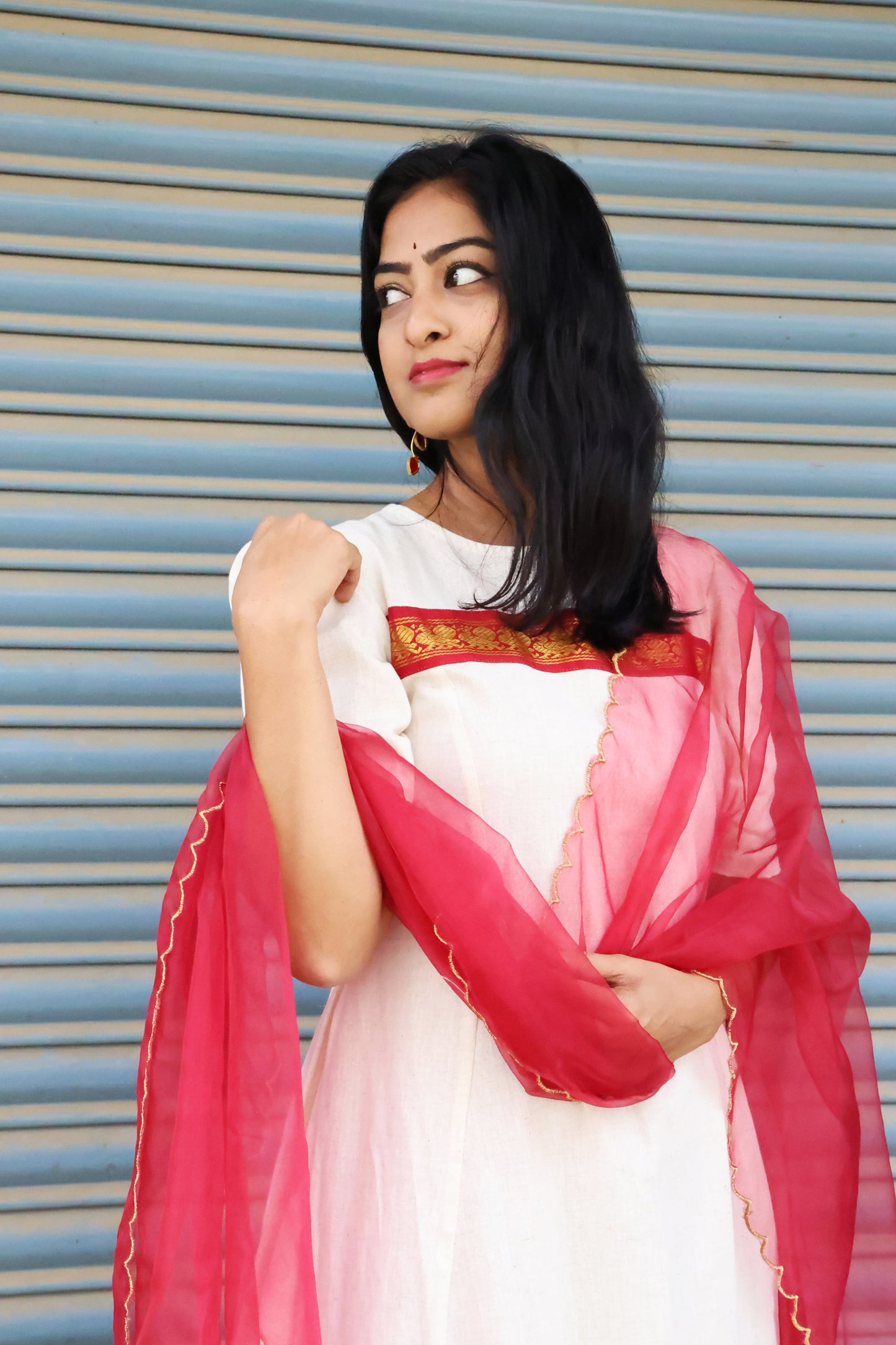 Traditional Charm: Off-White and Maroon Kurti Frock