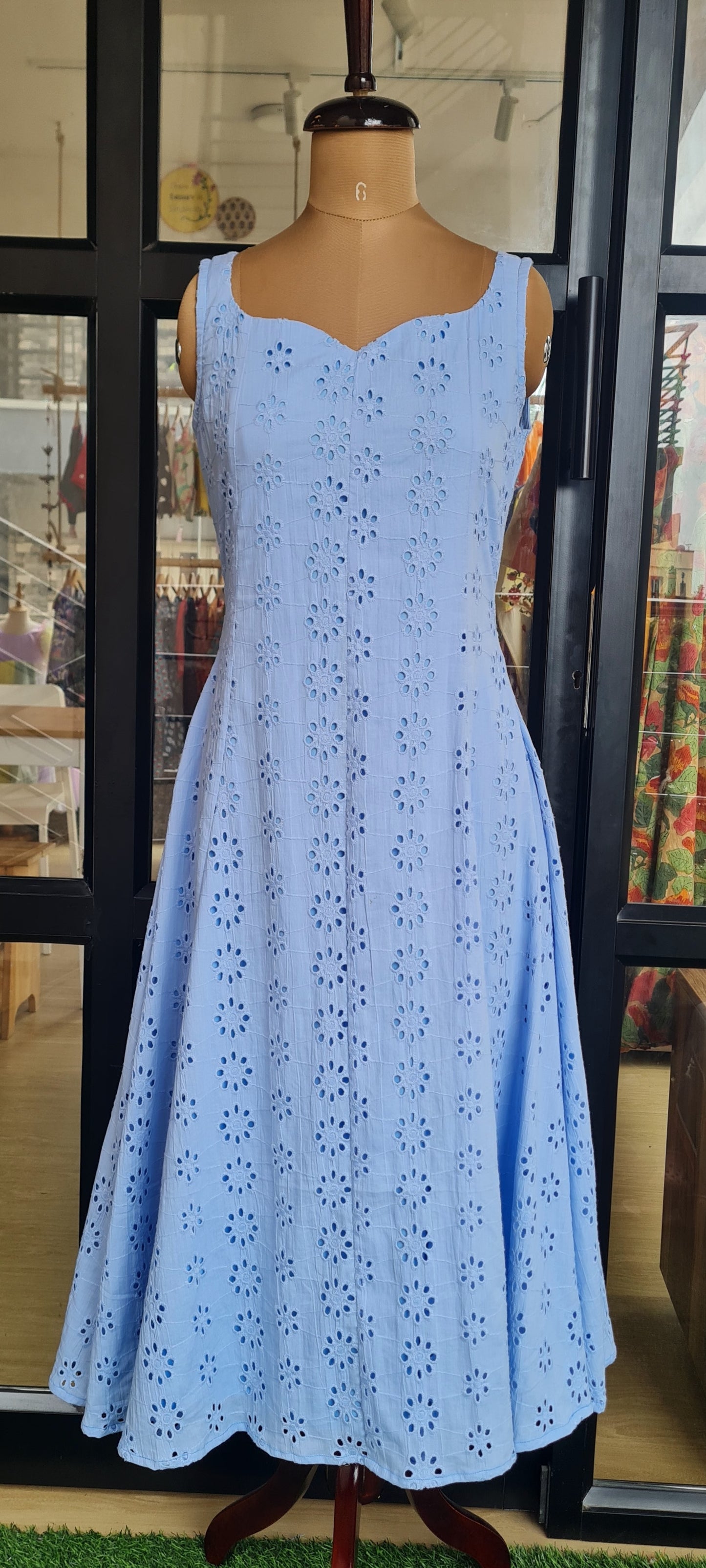 Soft Elegance: Powder Blue Hakoba Cotton Frock