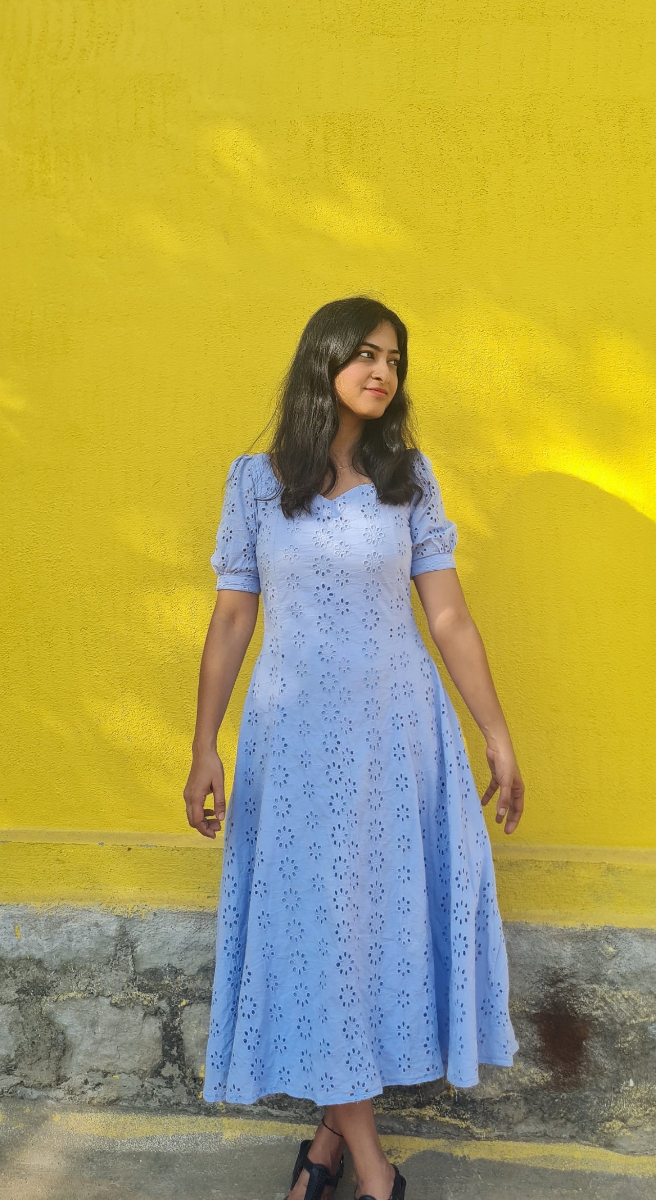 Soft Elegance: Powder Blue Hakoba Cotton Frock