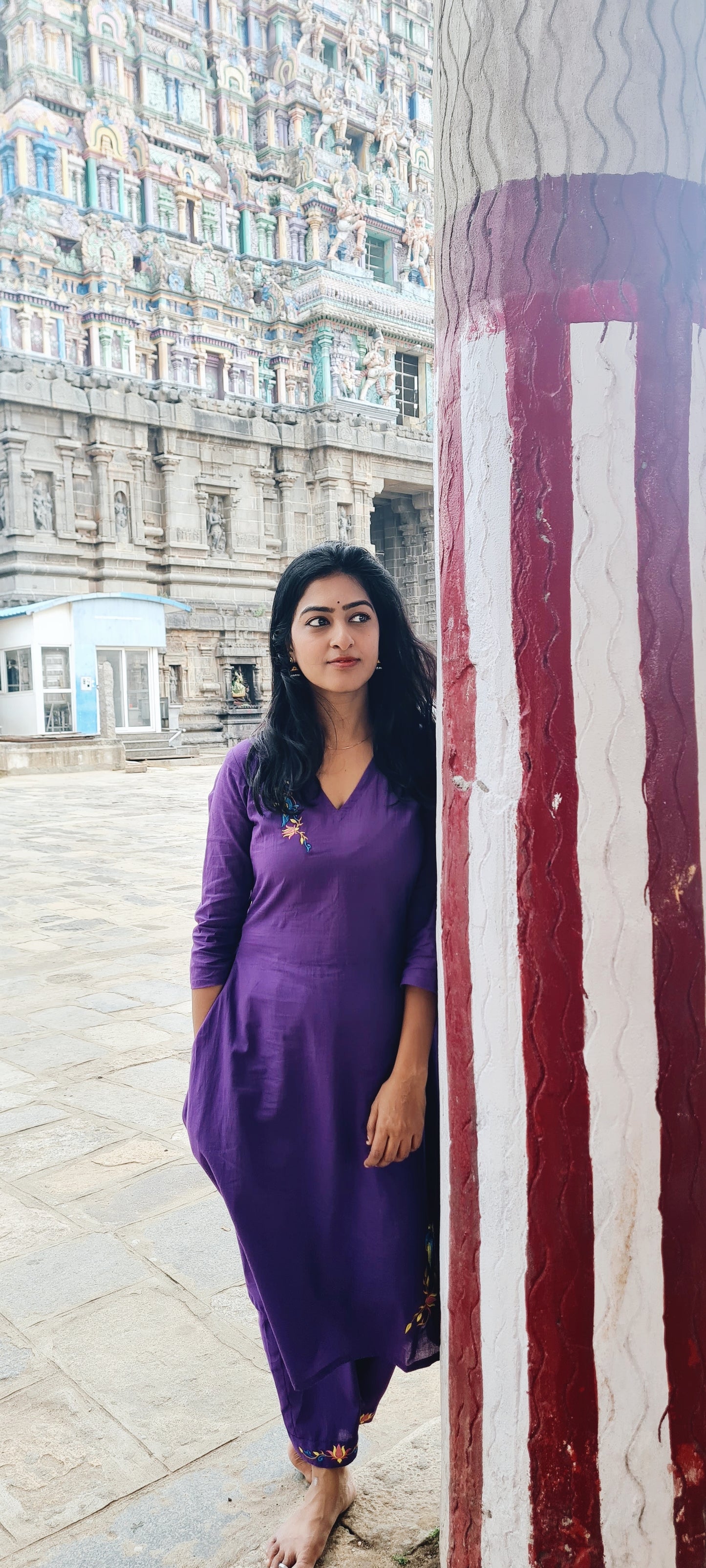Temple to Office: Comfortable Purple Kurti with Parrot Design