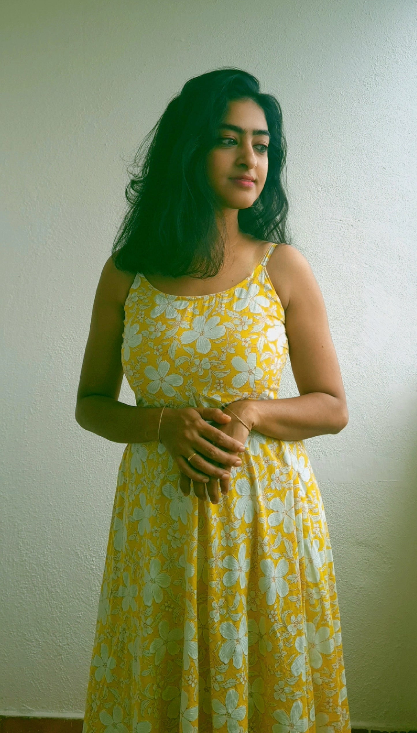Golden Bloom Cotton Flared Dress