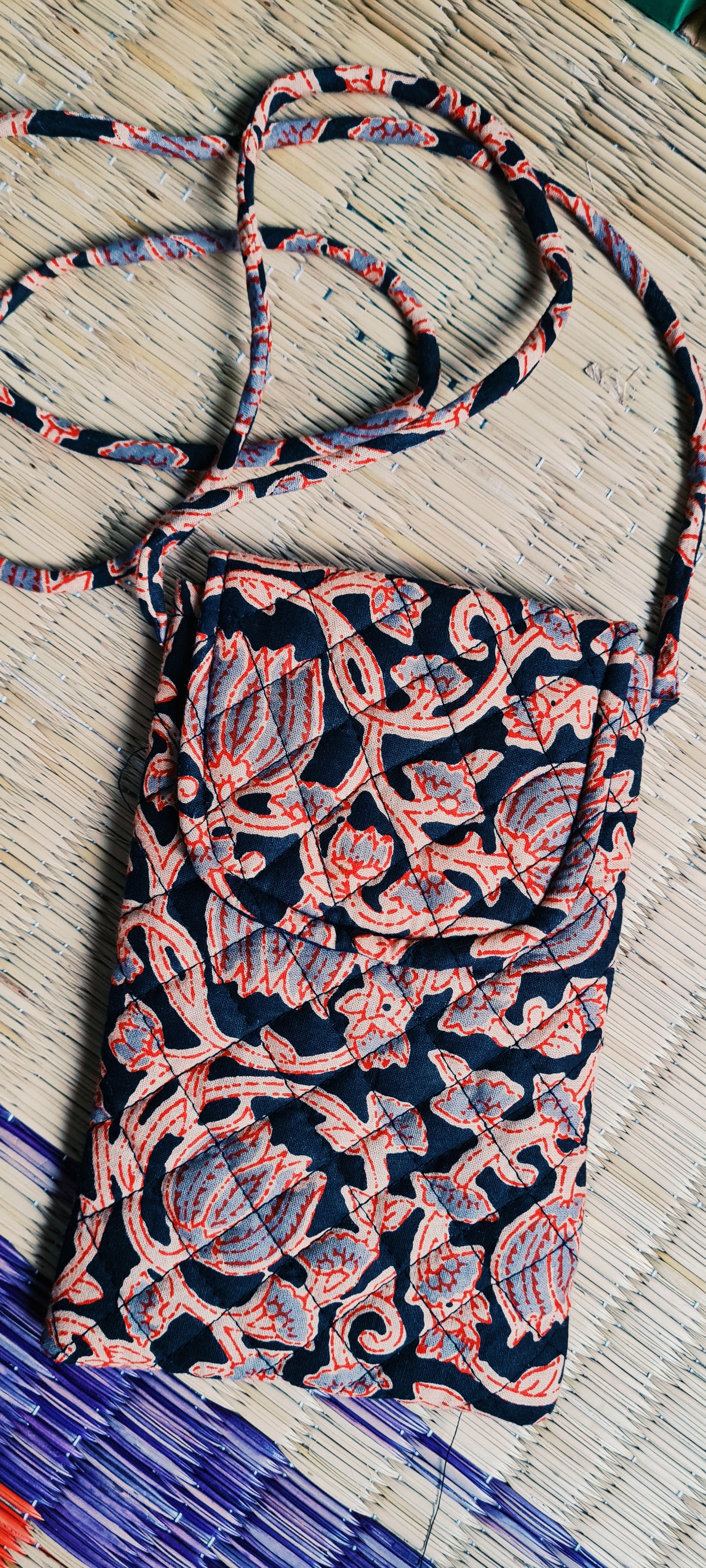 Block printed Red Black Sling Bag