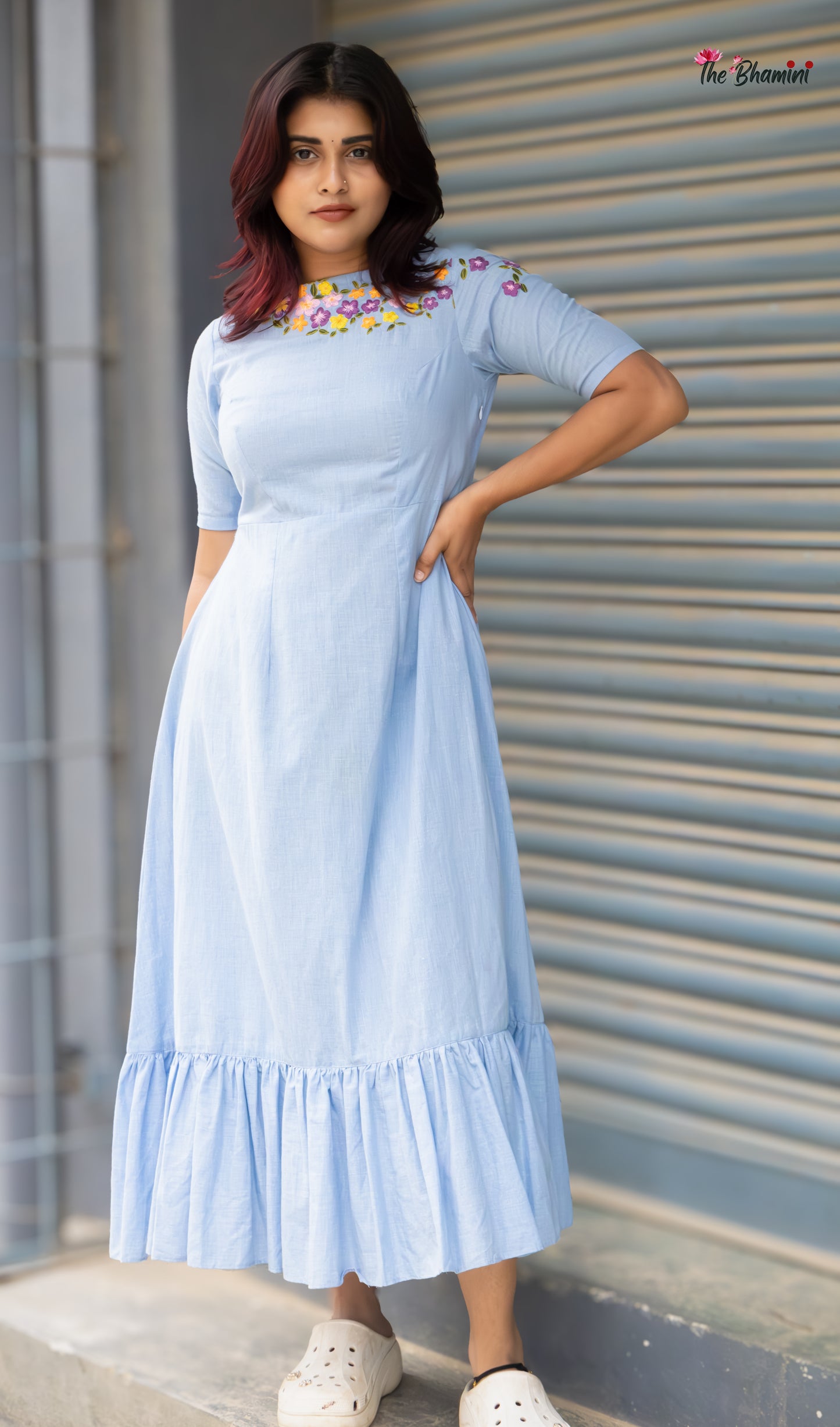 Whispers of Spring: Pastel Hand Embroidered Cotton Frock