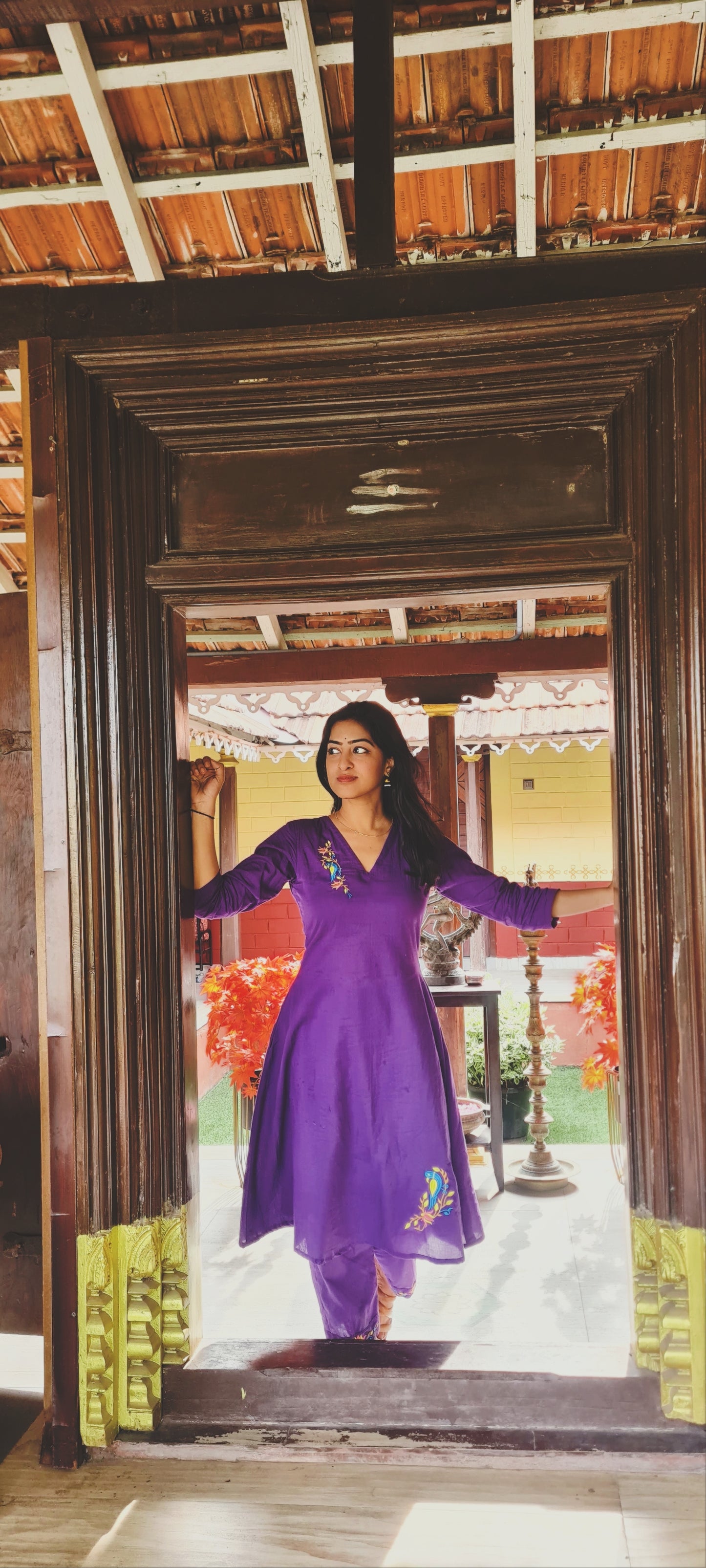 Temple to Office: Comfortable Purple Kurti with Parrot Design