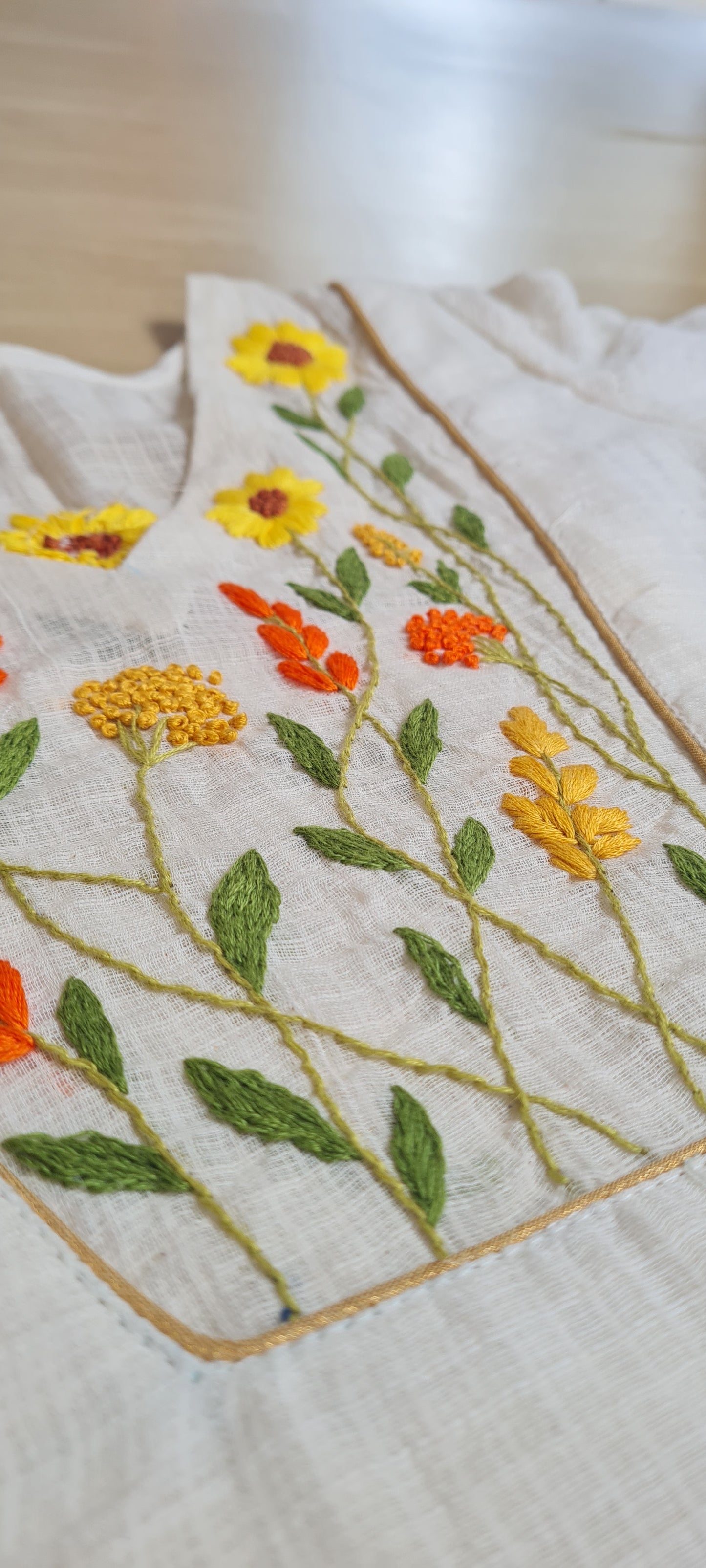 Marigold Meadow: Hand-Embroidered Onam Kurti Set