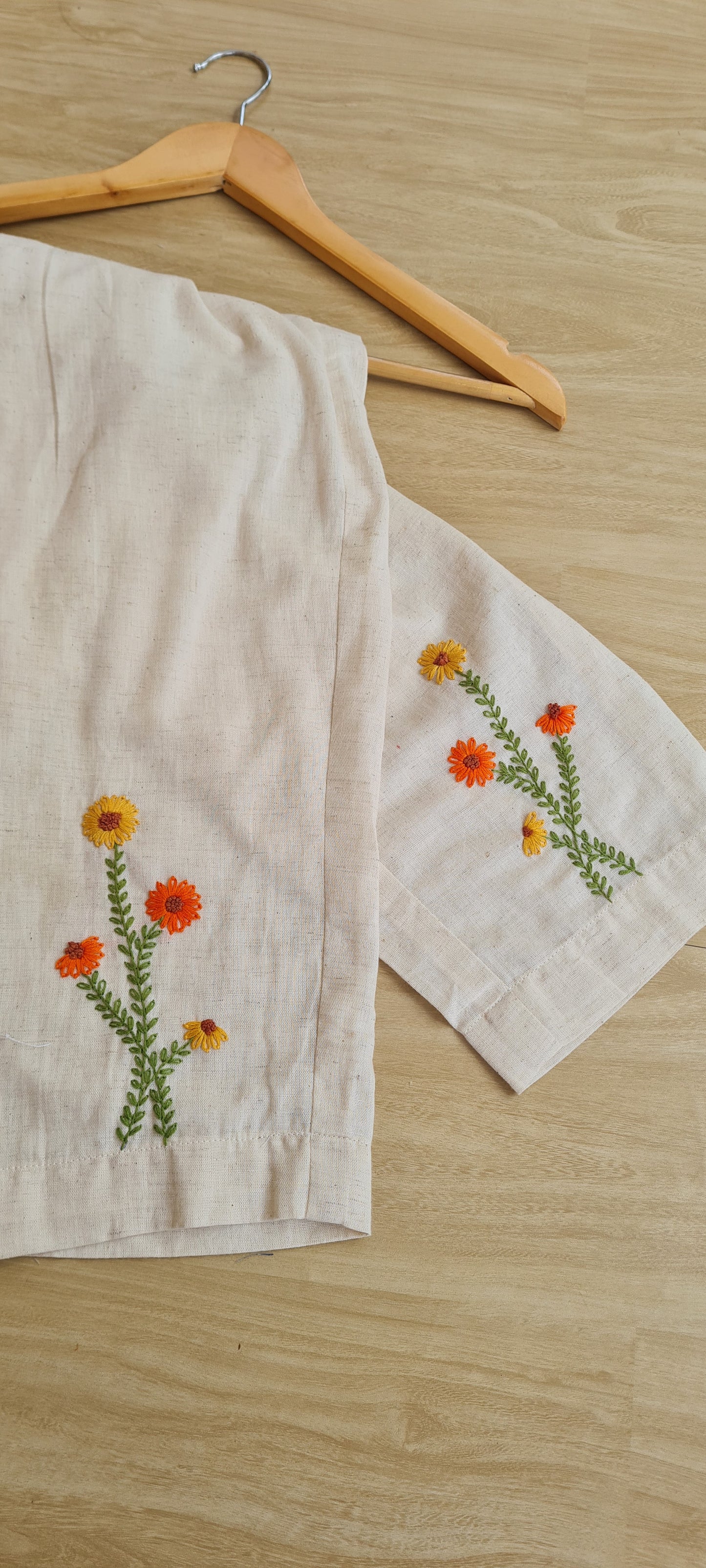 Marigold Meadow: Hand-Embroidered Onam Kurti Set