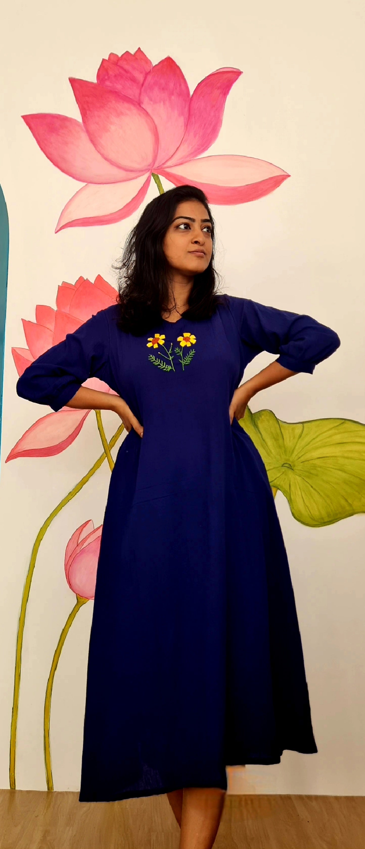 Blue Dreams with Pockets Hand Embroidered -EMKU0008