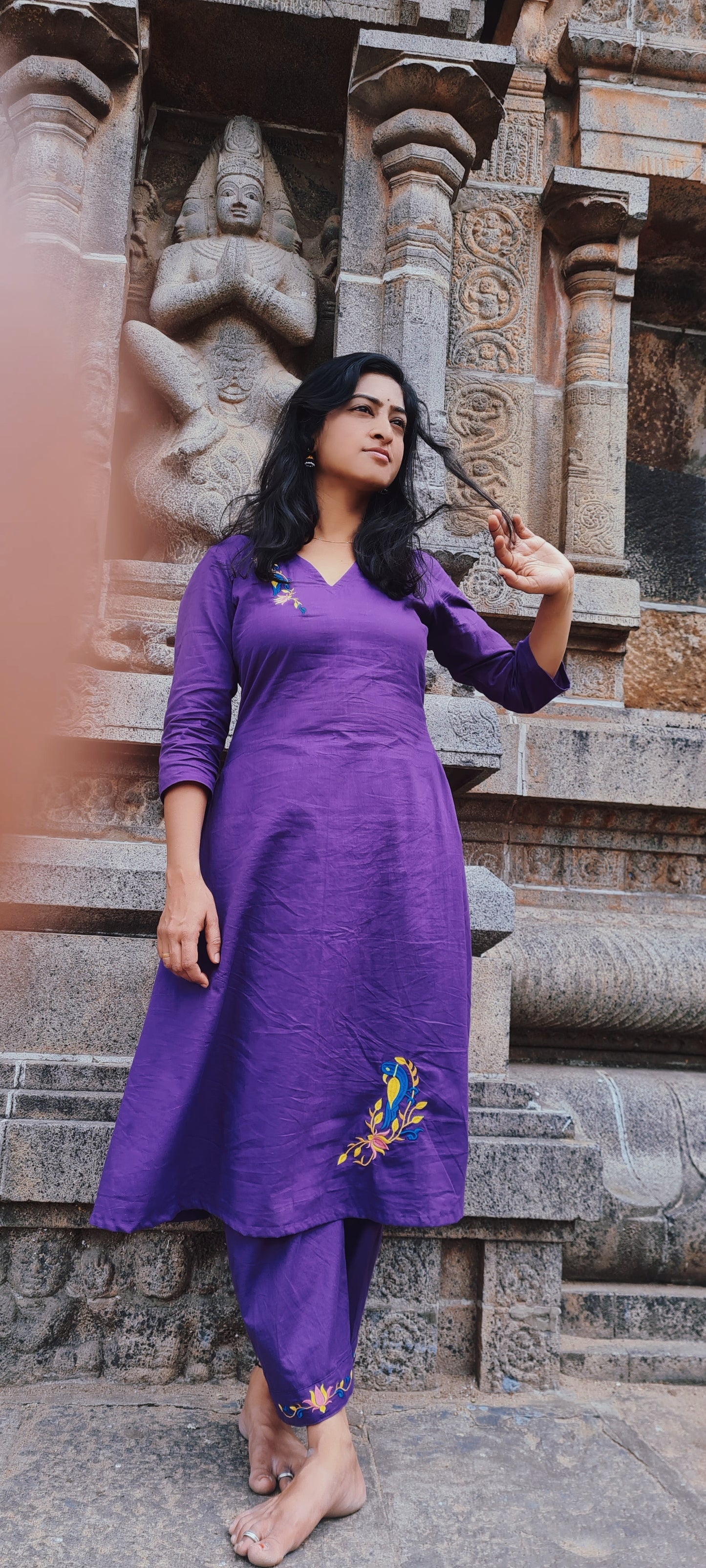 Temple to Office: Comfortable Purple Kurti with Parrot Design