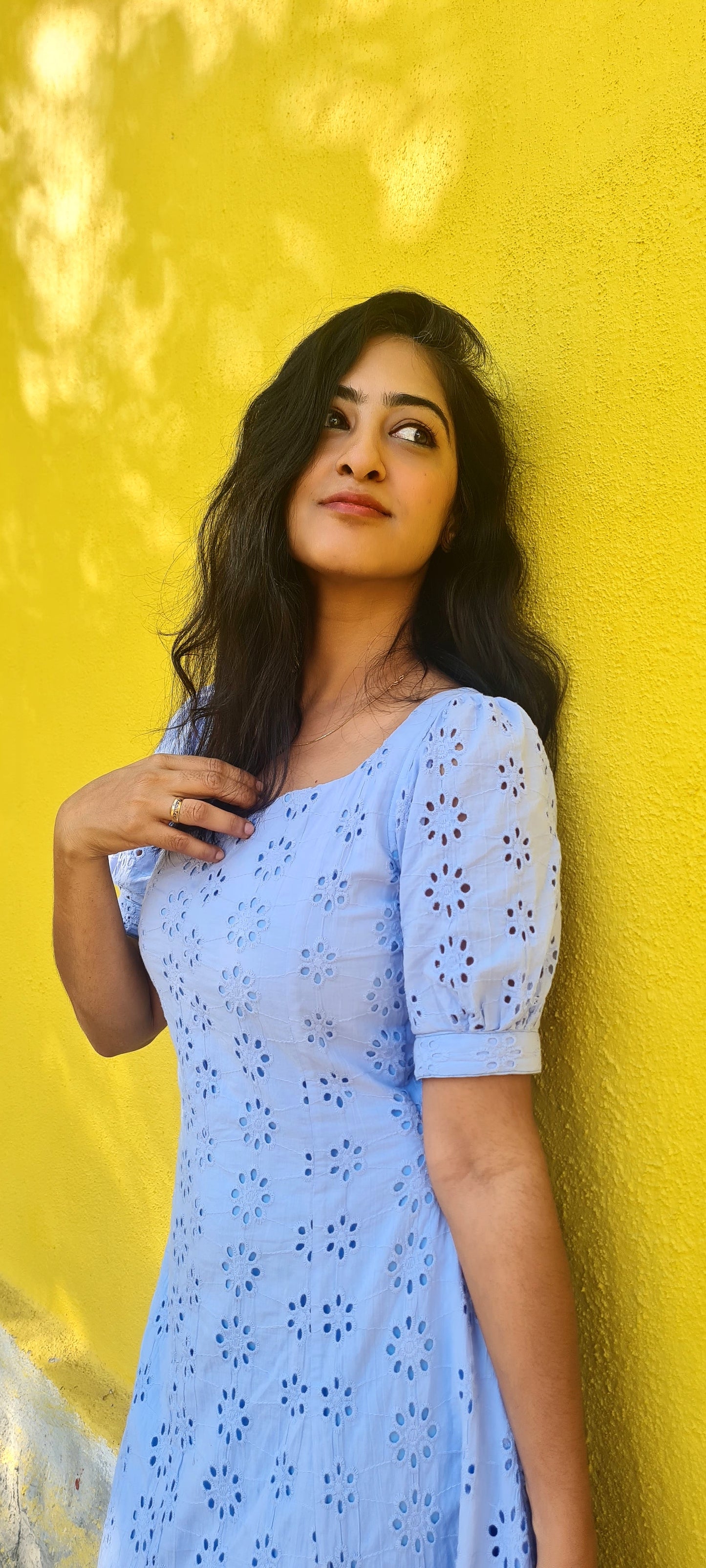 Soft Elegance: Powder Blue Hakoba Cotton Frock