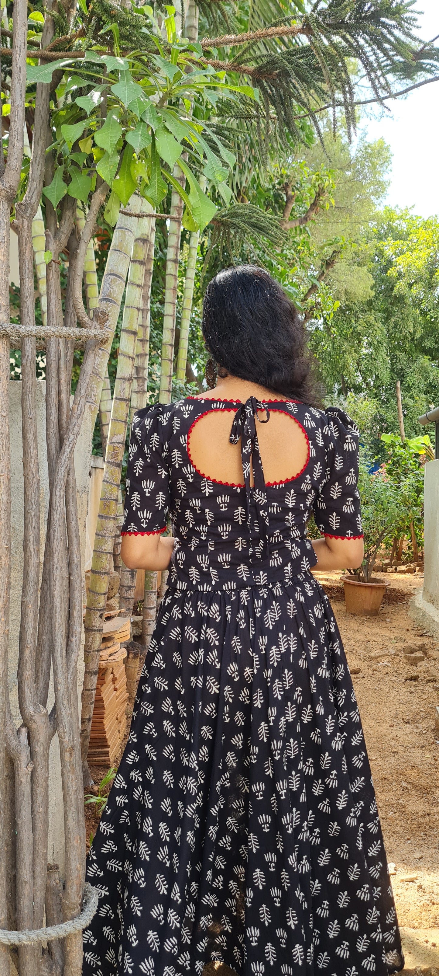 Lotus Blossoms in Monochrome: Cotton Skirt And Crop Top