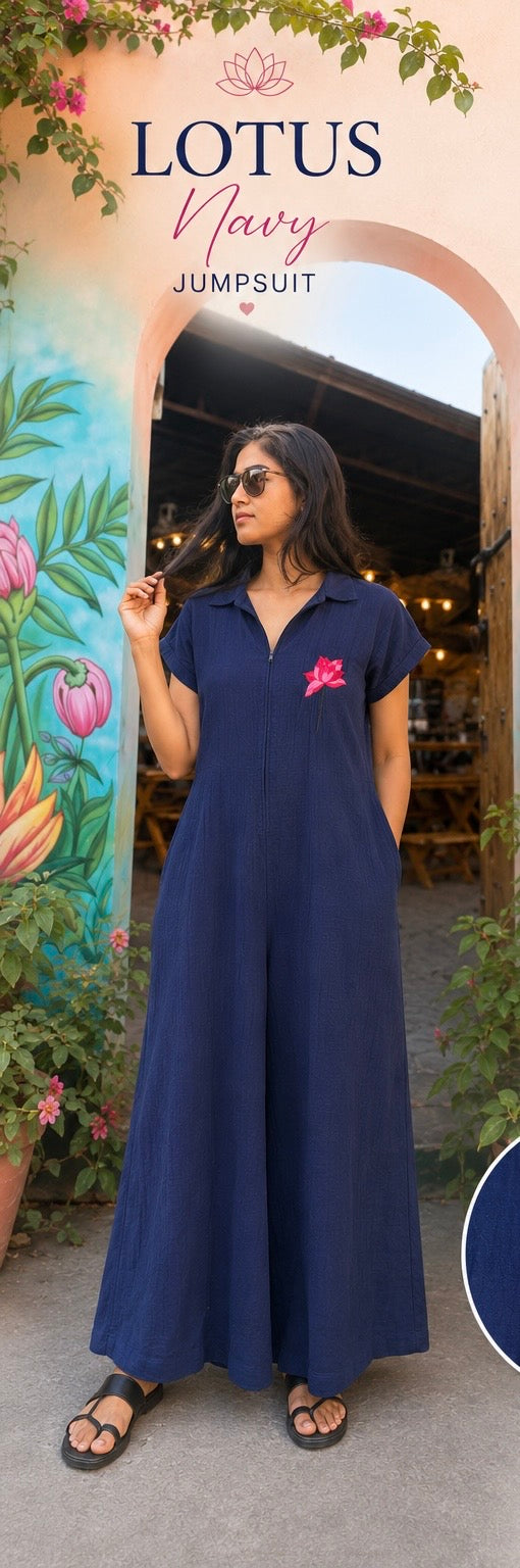 Navy Lotus Jumpsuit