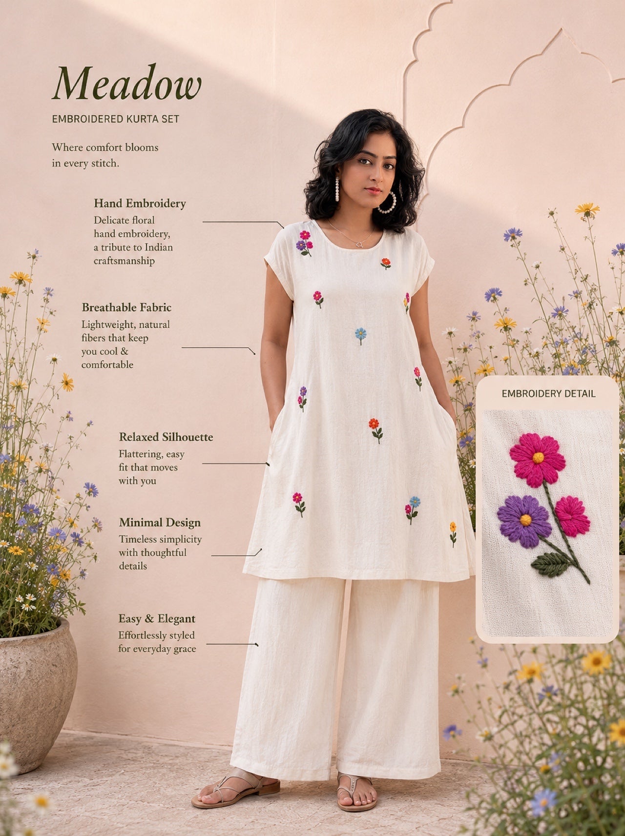 🌼 Meadow – Hand Embroidered Kurta Set 🌼