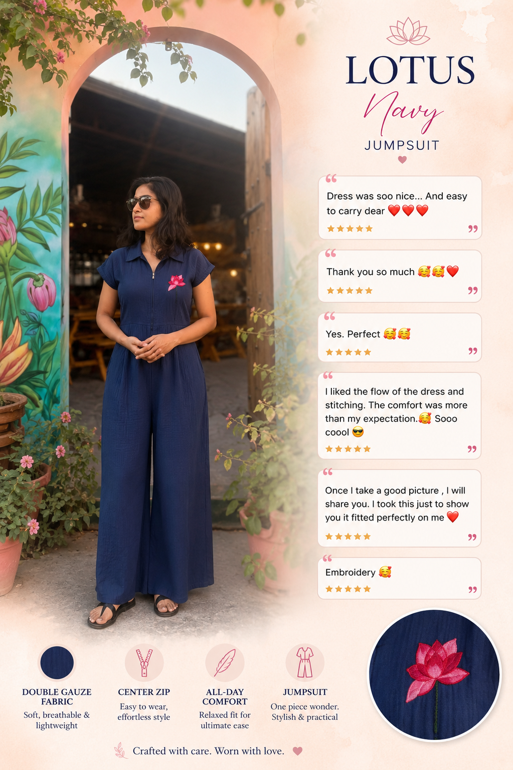 Navy Lotus Jumpsuit