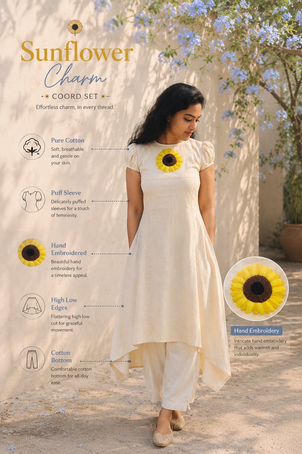 SunflowerCharm Kurti Bottom Set