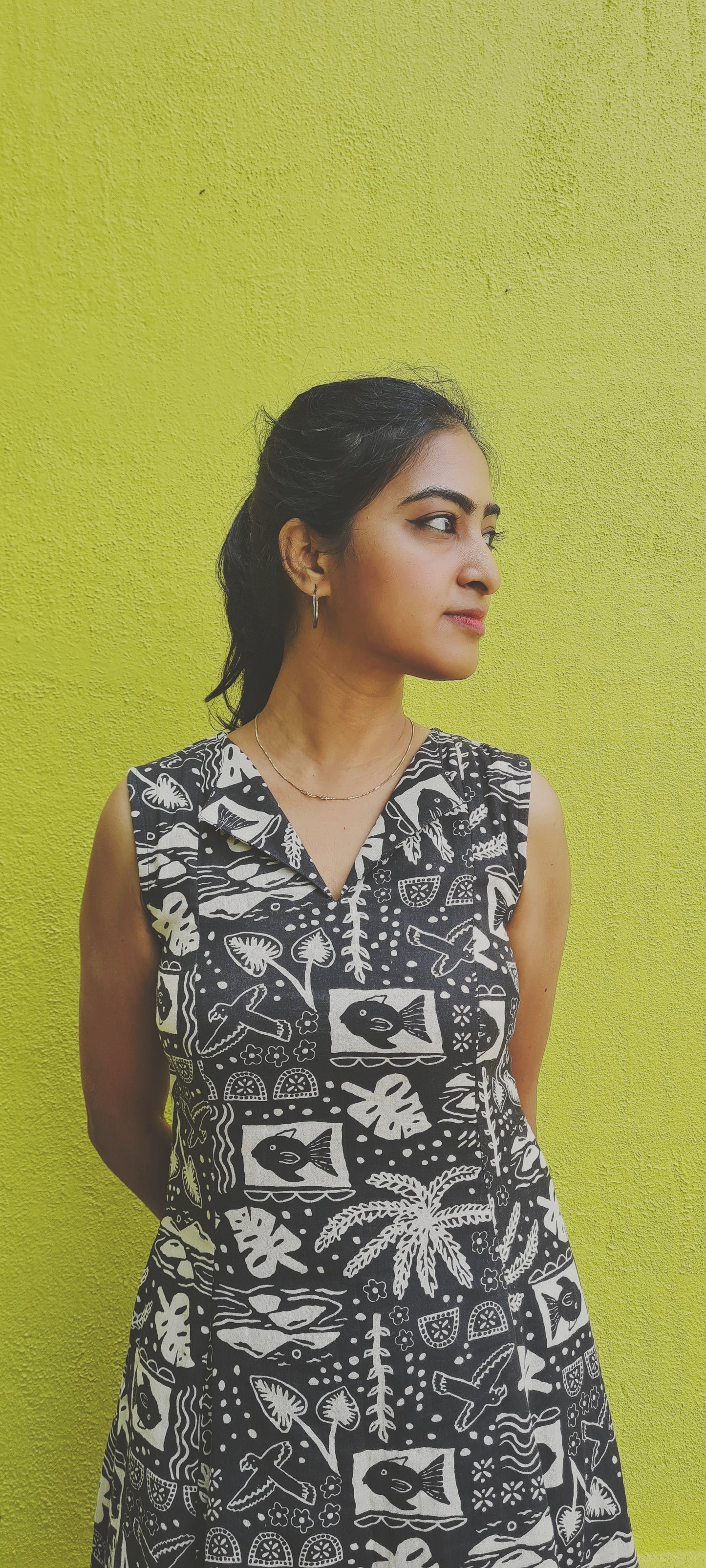 Earth And Sea : Whimsical Tree And Fish Print Gauze Dress