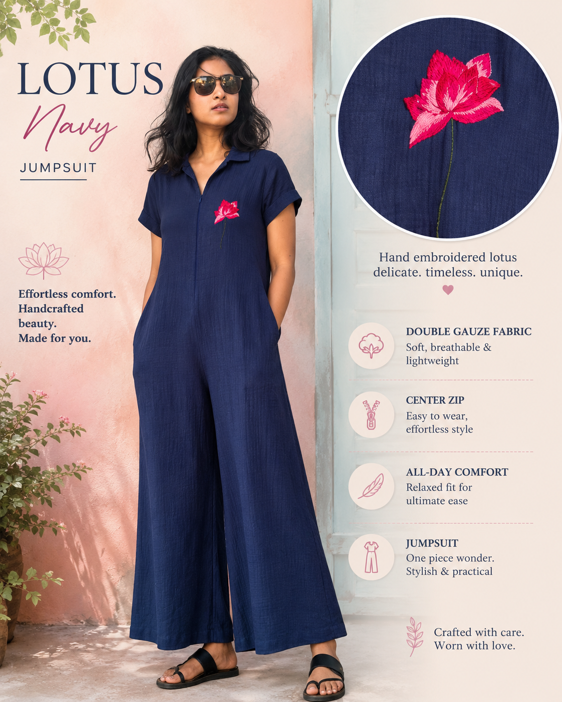 Navy Lotus Jumpsuit