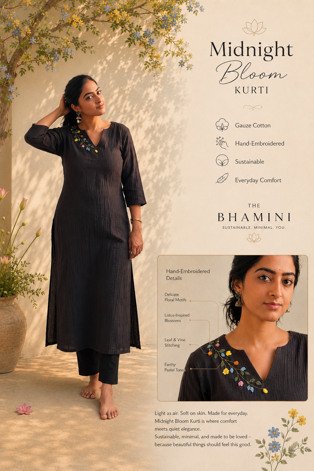 Midnight Bloom Kurti