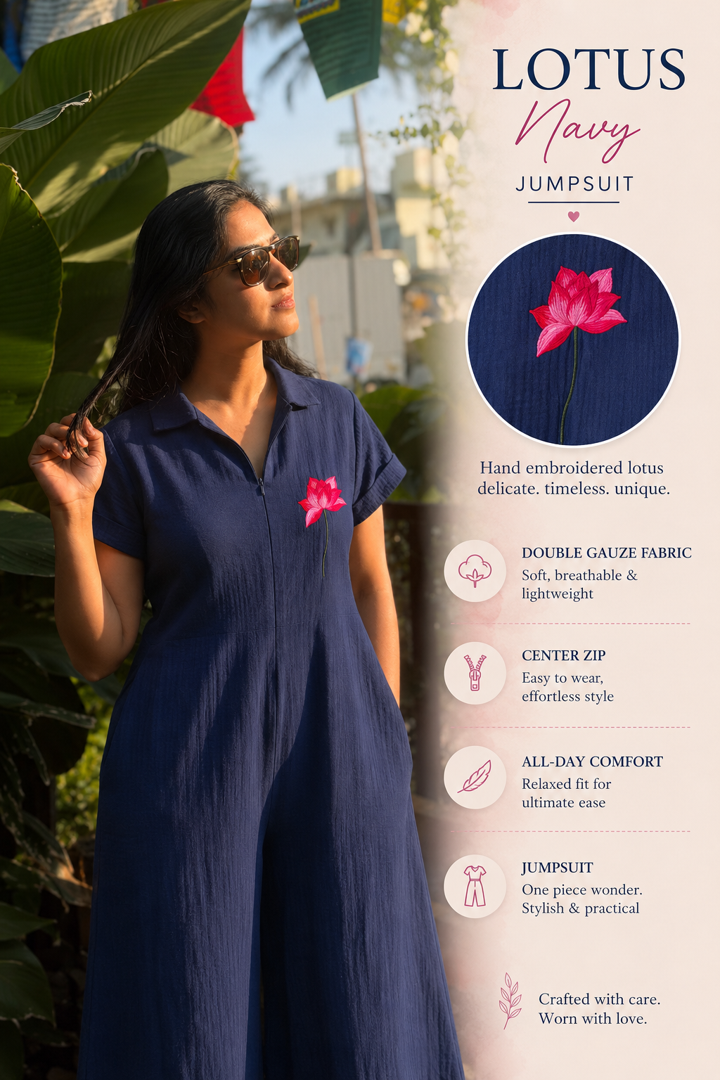 Navy Lotus Jumpsuit