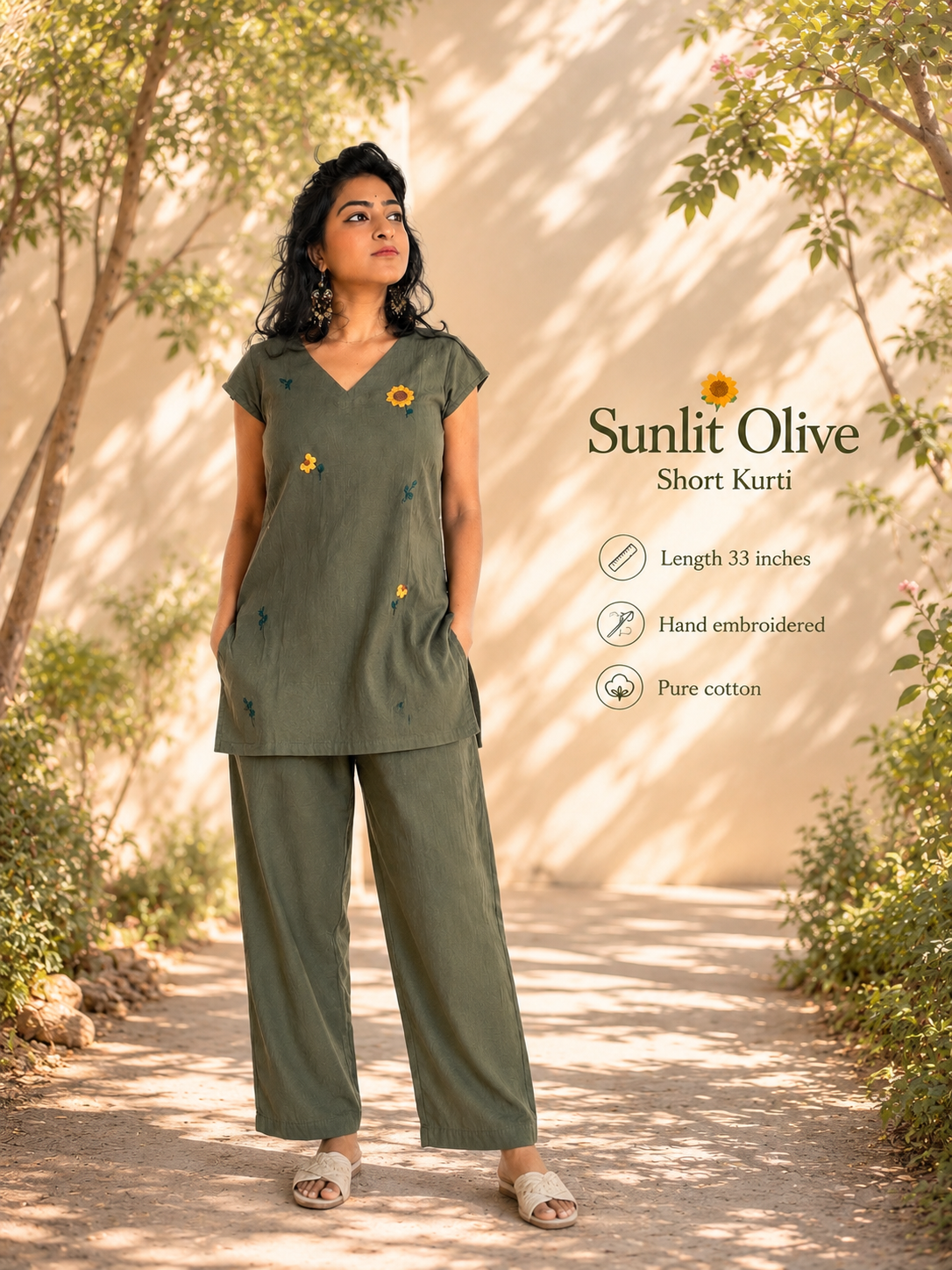 Sunlit Olive Short Kurti