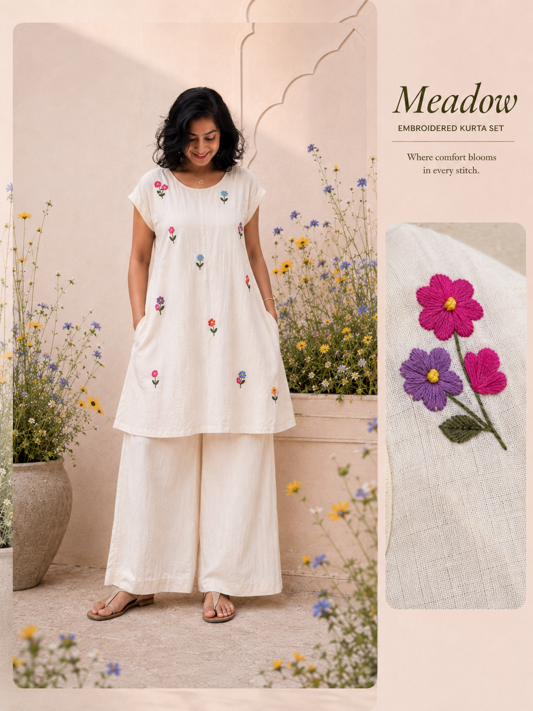 🌼 Meadow – Hand Embroidered Kurta Set 🌼
