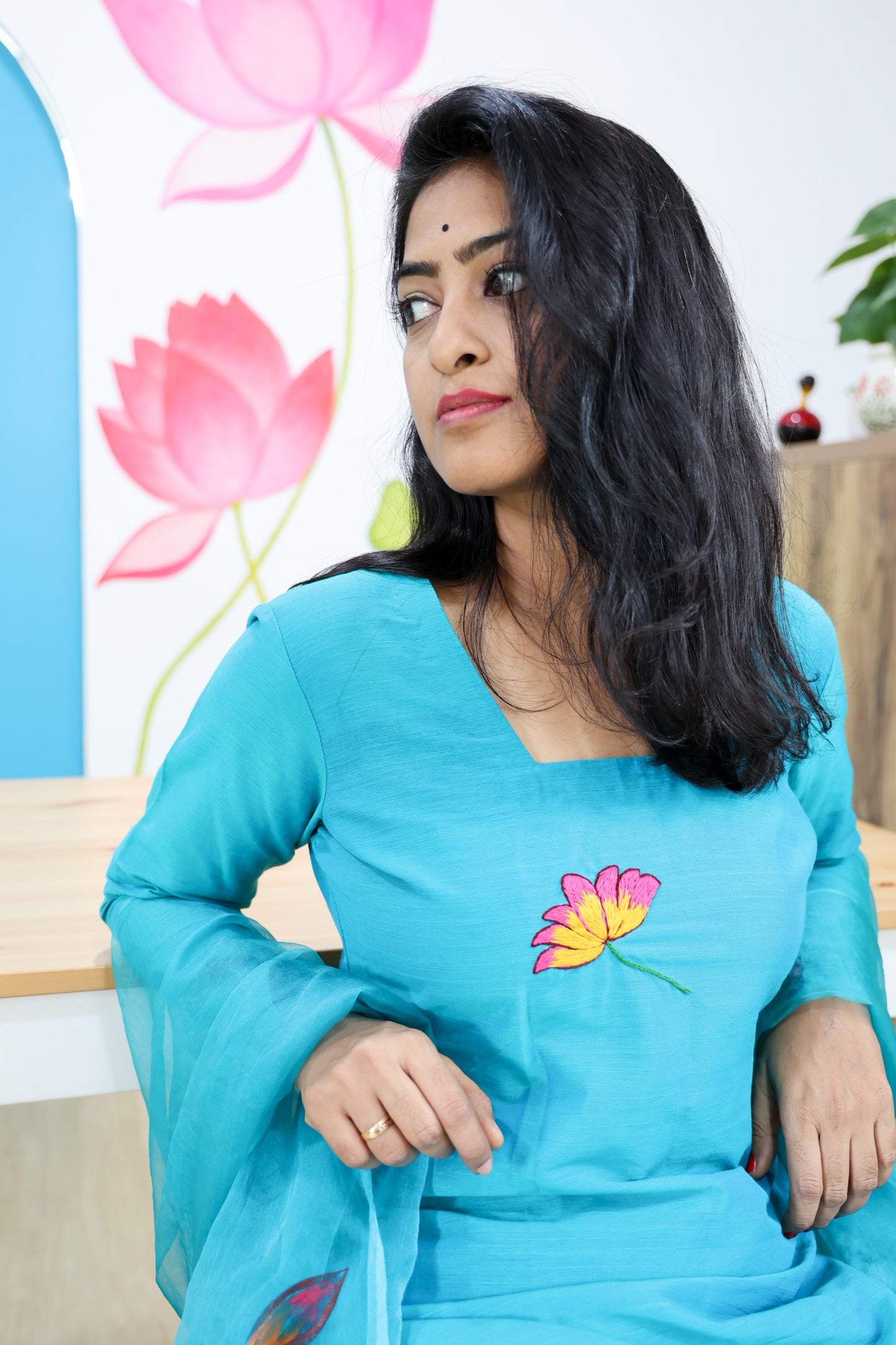 Lotus in Turquoise Kurti And Dupatta