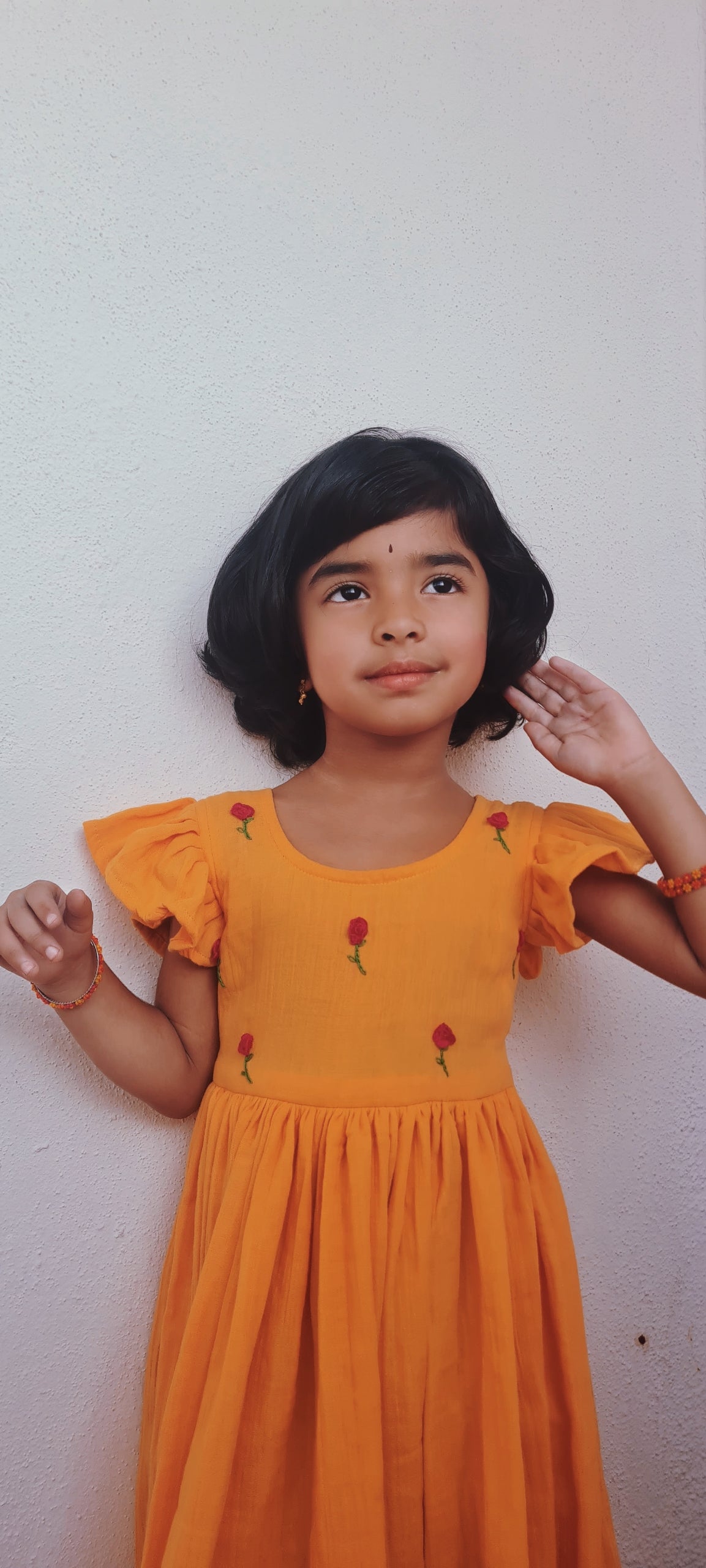 Pink Roses Mustard Twirling Beauty Frock