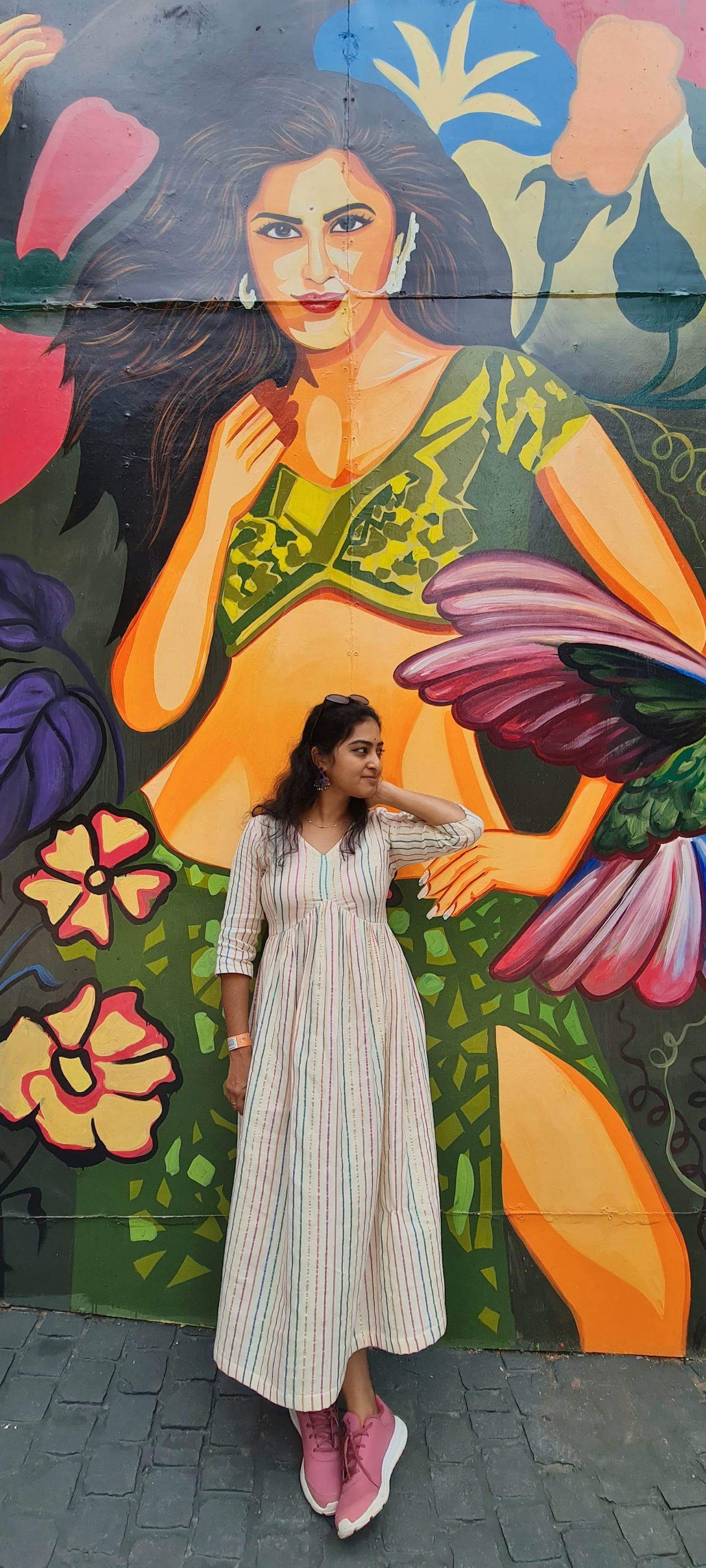 Chic Western Dreams: Off-White Striped Cotton Frock