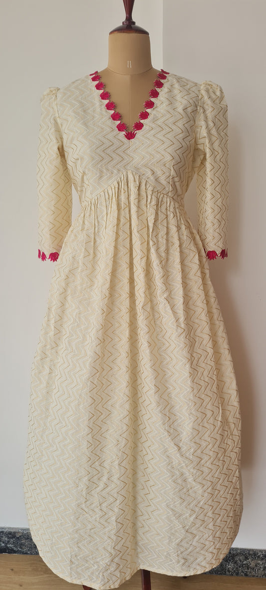 Off white alia cut lotus cut work frock
