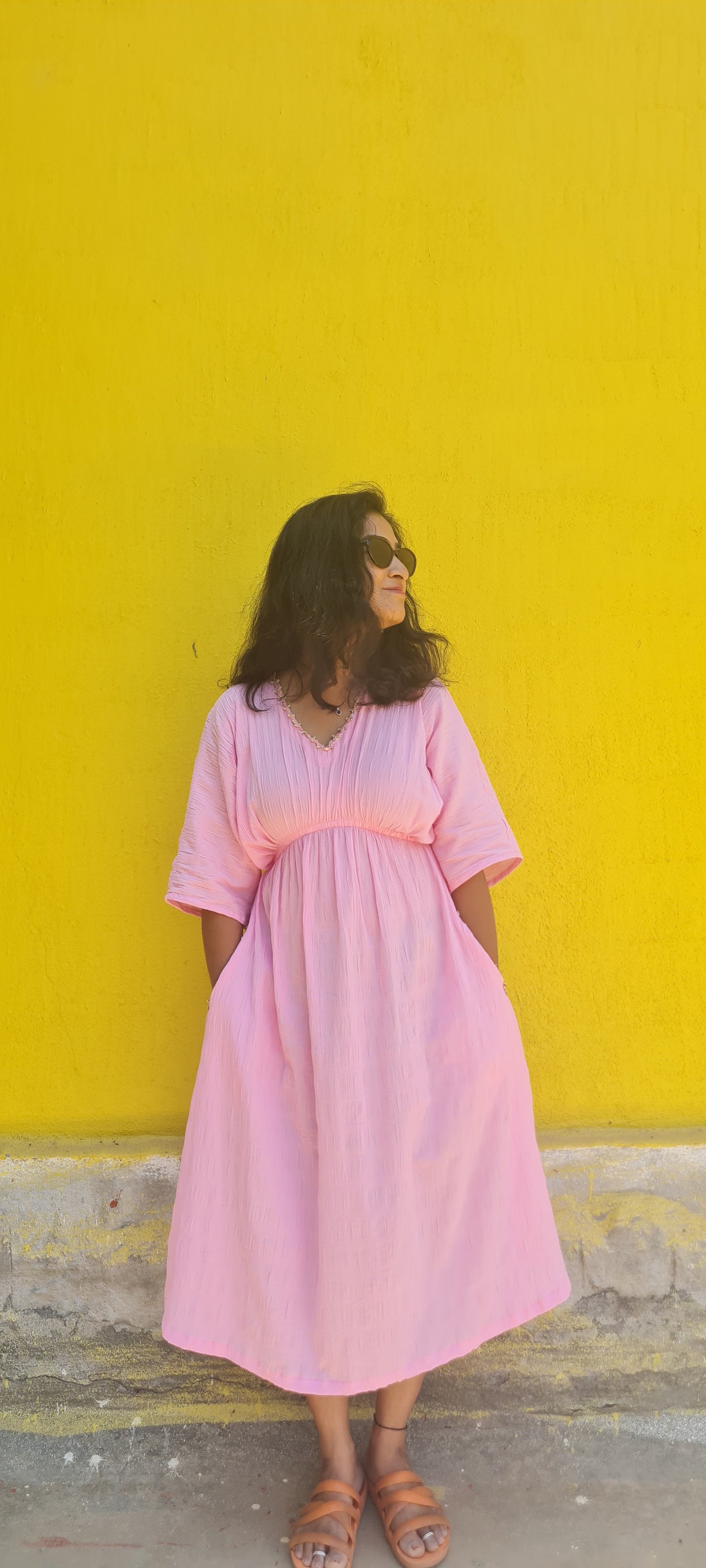 Summer Breeze Pocketed Pink Cotton Frock